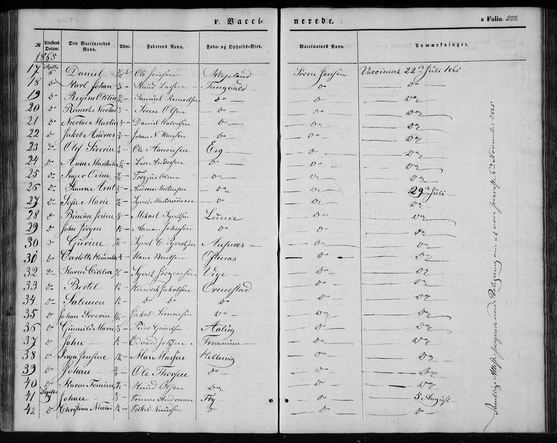 Søgne sokneprestkontor, SAK/1111-0037/F/Fa/Fab/L0010: Parish register (official) no. A 10, 1853-1869, p. 288