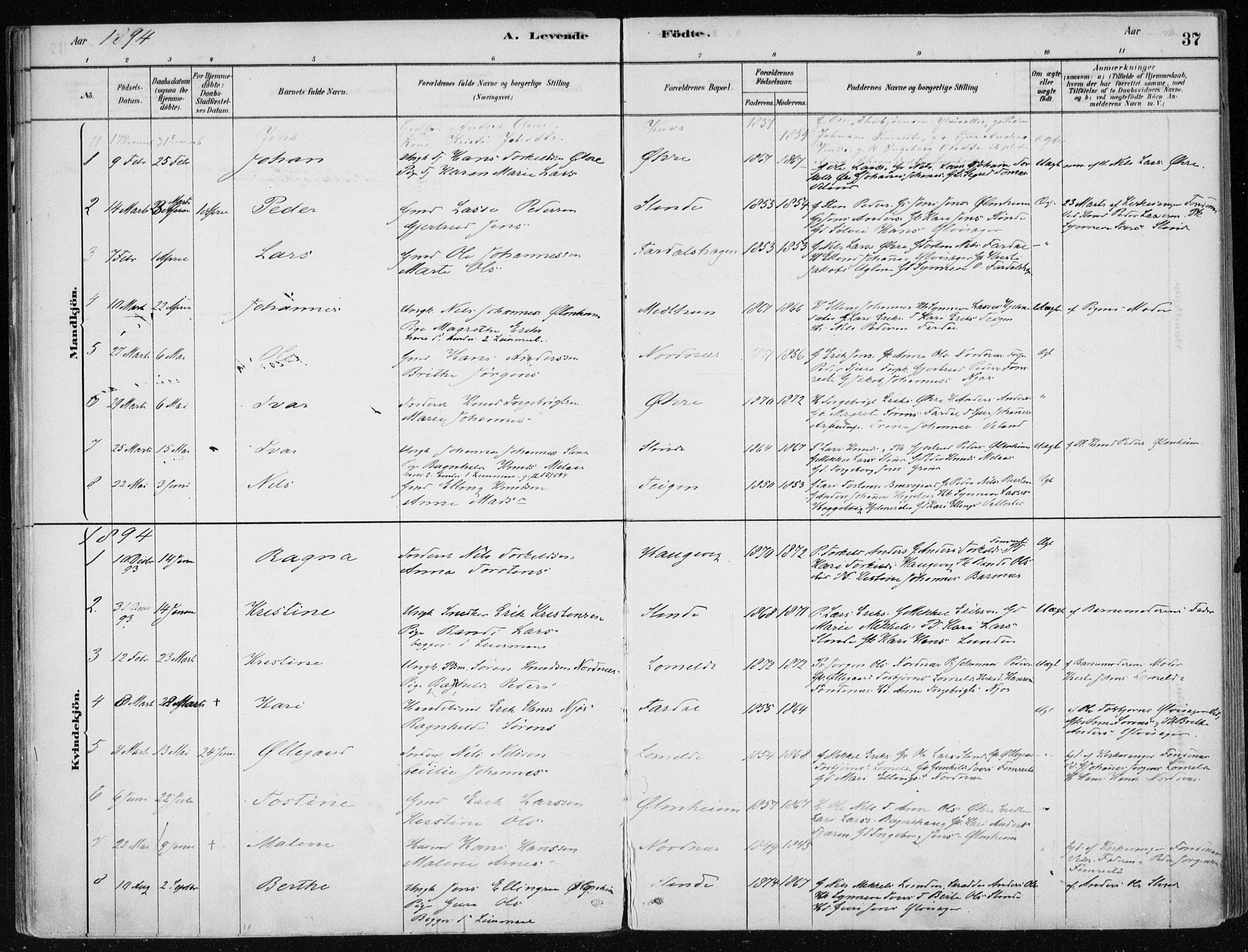 Sogndal sokneprestembete, AV/SAB-A-81301/H/Haa/Haac/L0001: Parish register (official) no. C 1, 1878-1907, p. 37