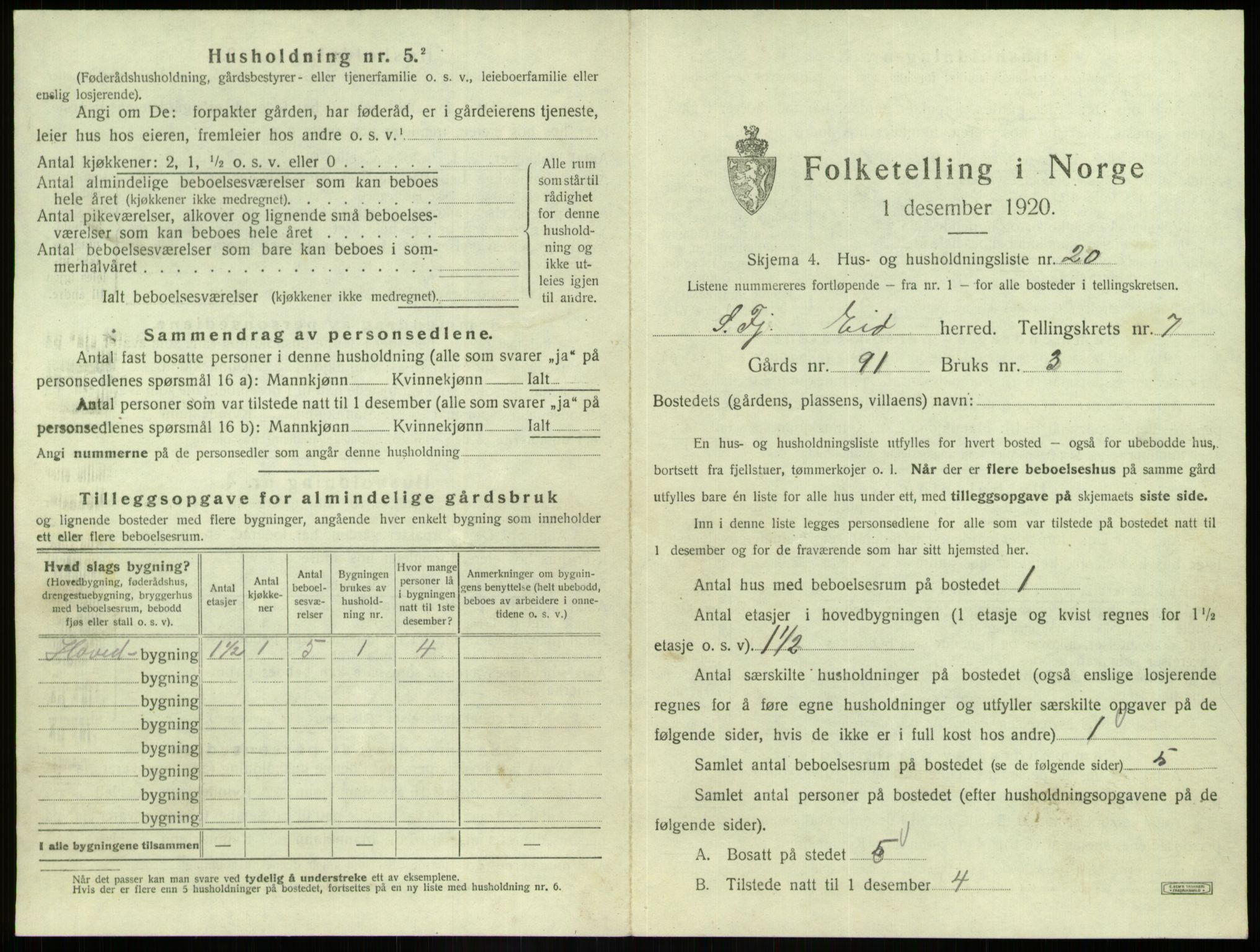 SAB, 1920 census for Eid, 1920, p. 461