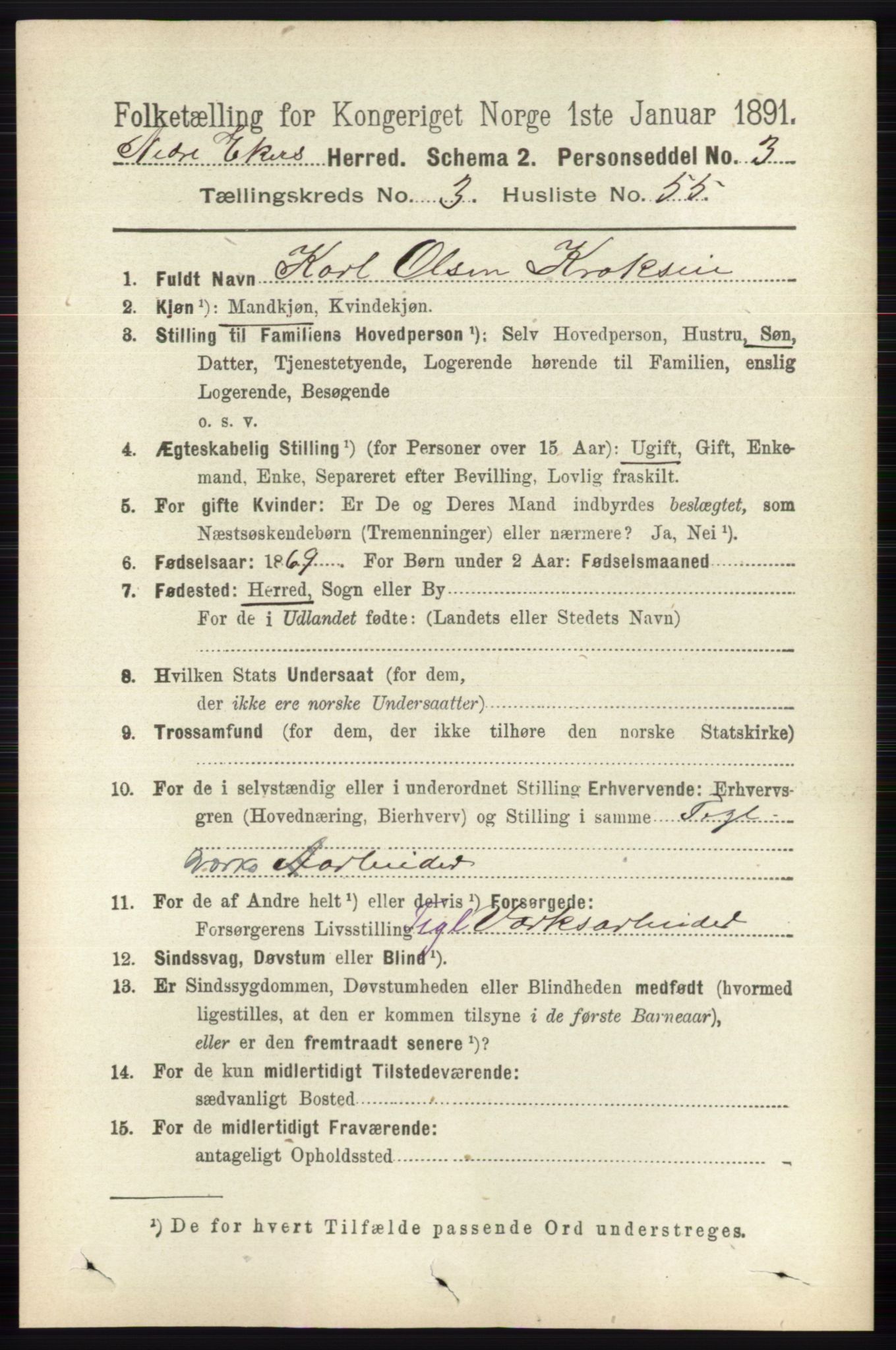 RA, 1891 census for 0625 Nedre Eiker, 1891, p. 1482