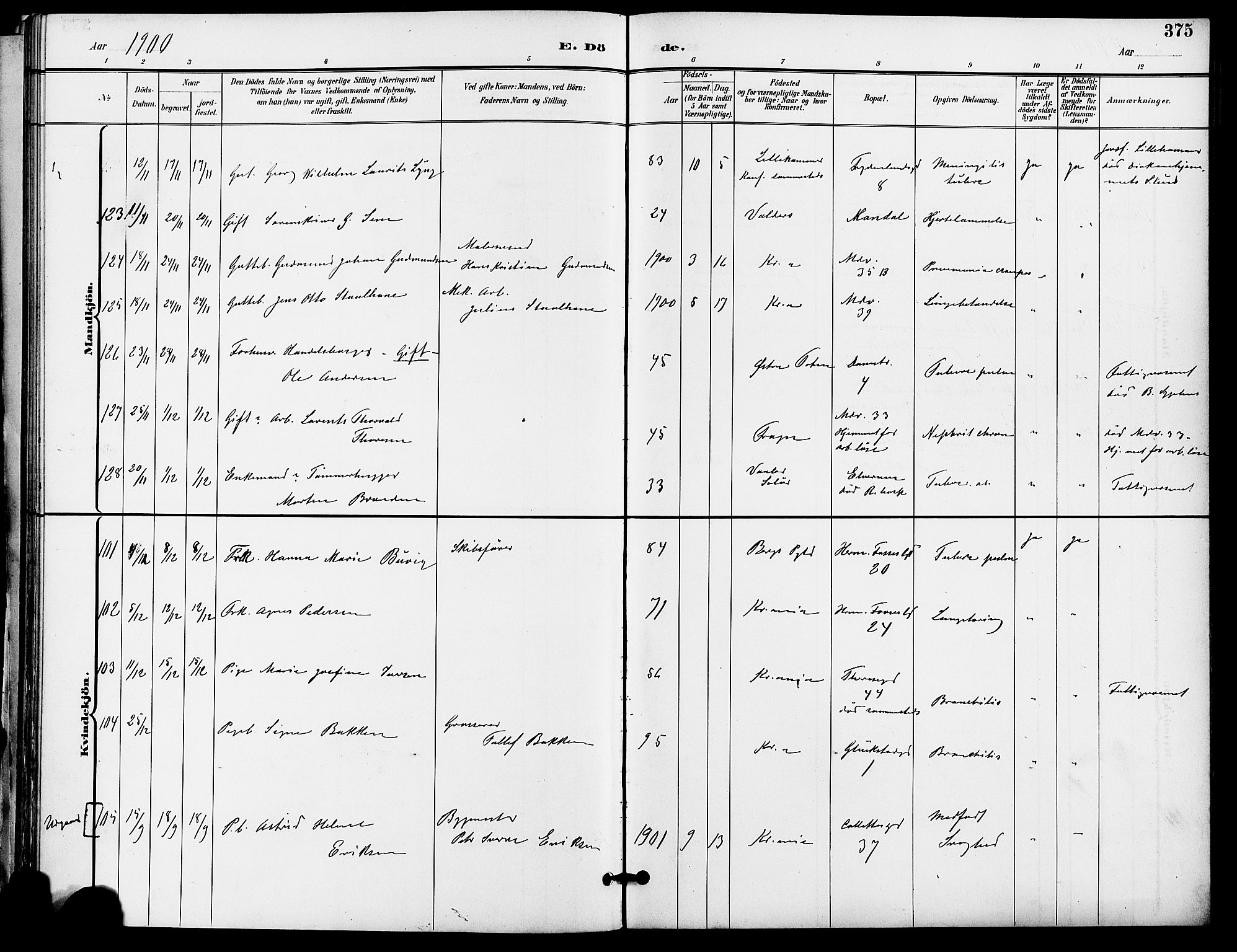 Gamle Aker prestekontor Kirkebøker, SAO/A-10617a/F/L0011: Parish register (official) no. 11, 1896-1901, p. 375