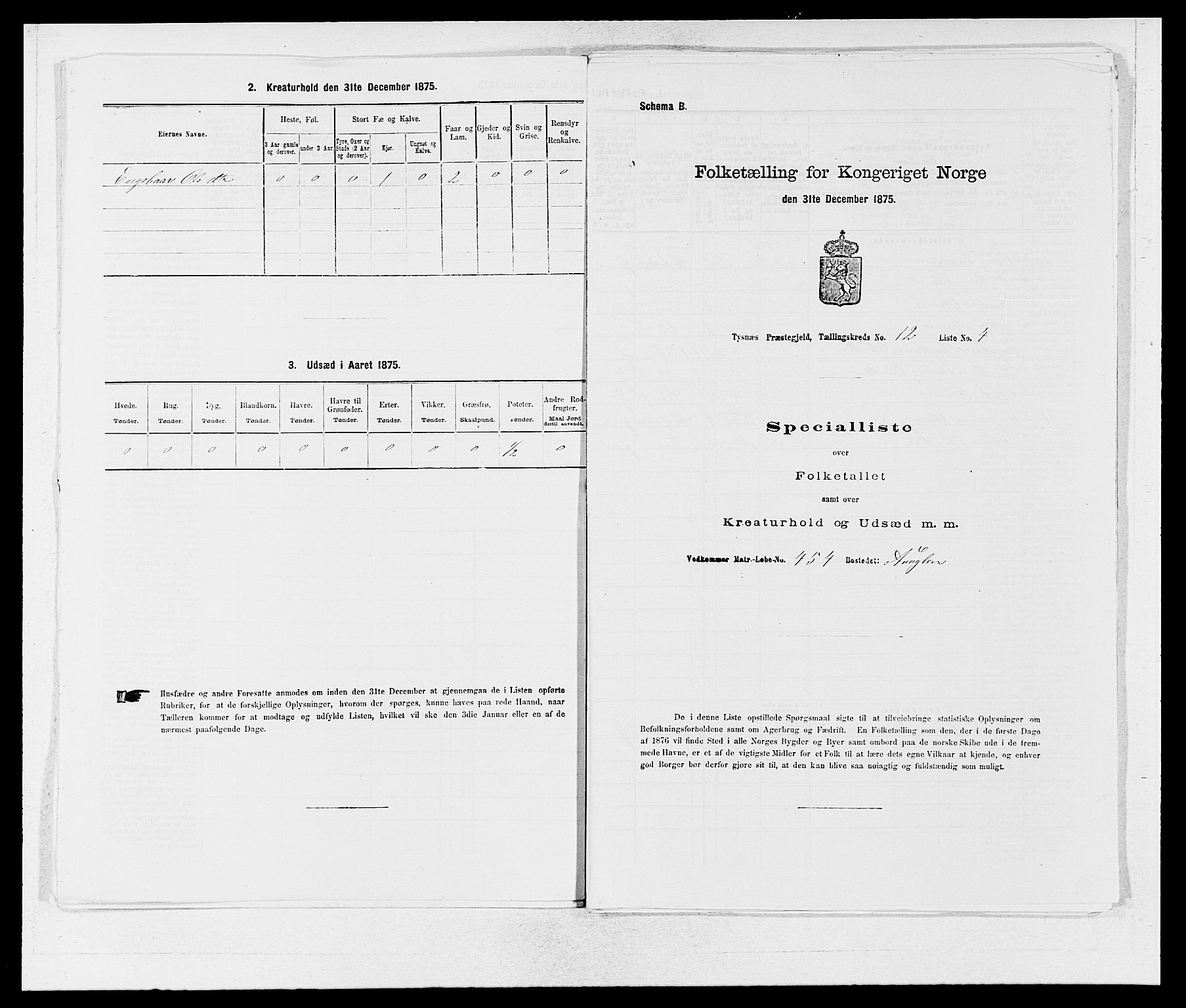 SAB, 1875 census for 1223P Tysnes, 1875, p. 1426