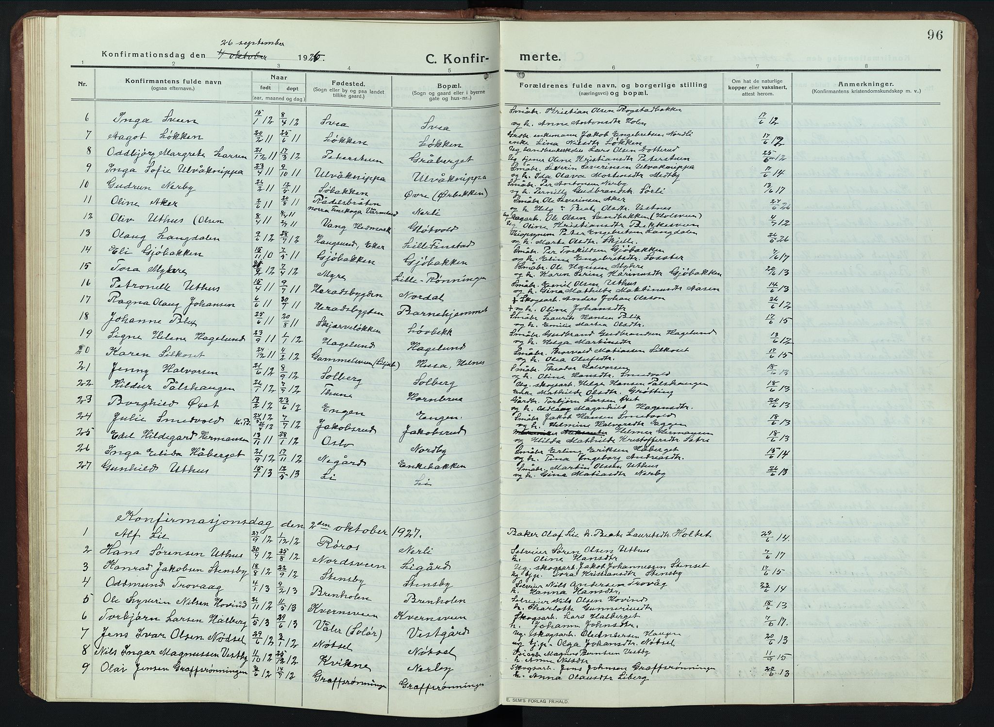 Elverum prestekontor, SAH/PREST-044/H/Ha/Hab/L0011: Parish register (copy) no. 11, 1915-1947, p. 96