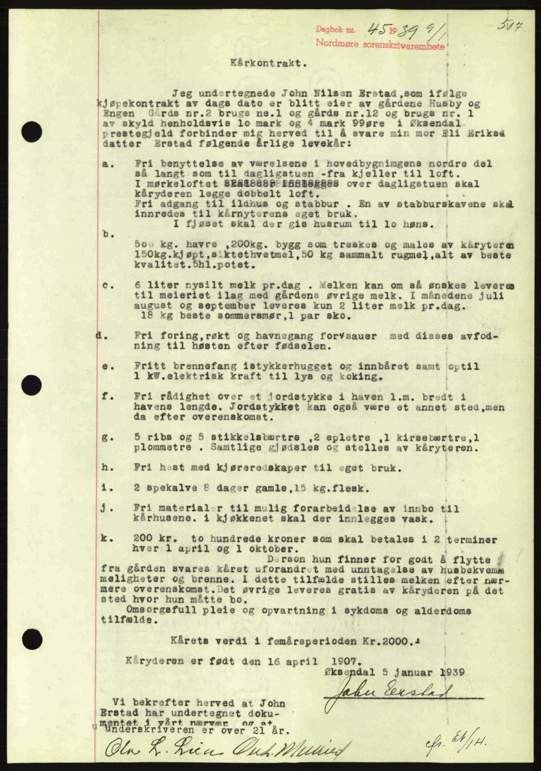 Nordmøre sorenskriveri, AV/SAT-A-4132/1/2/2Ca: Mortgage book no. B84, 1938-1939, Diary no: : 45/1939