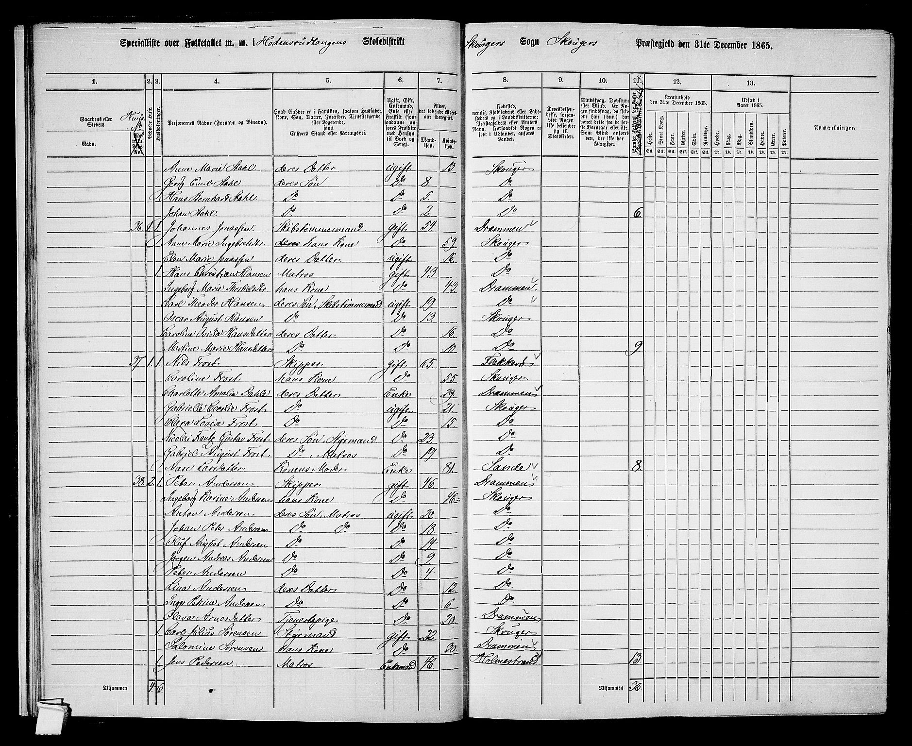 RA, 1865 census for Skoger, 1865, p. 23