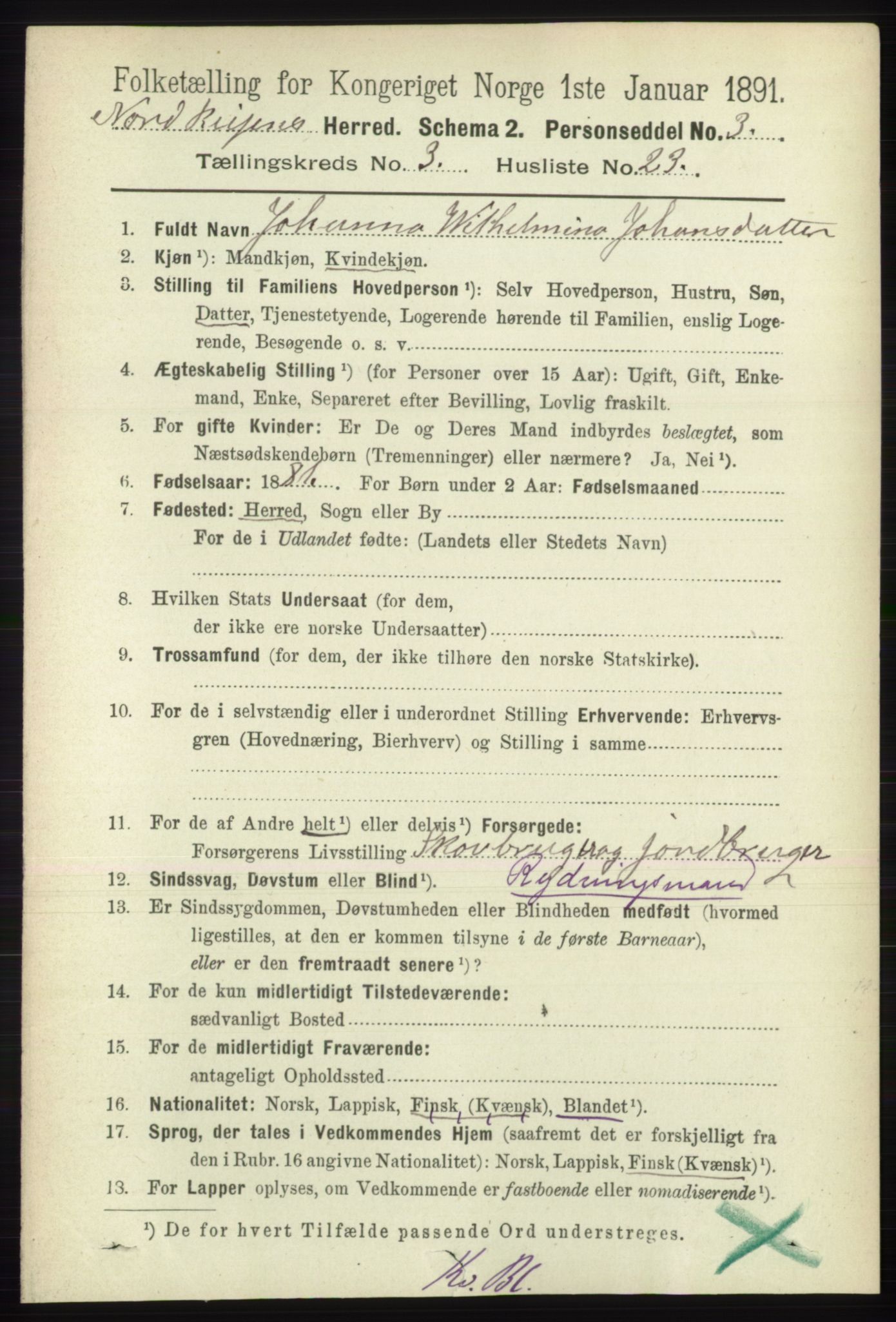 RA, 1891 census for 1942 Nordreisa, 1891, p. 1503