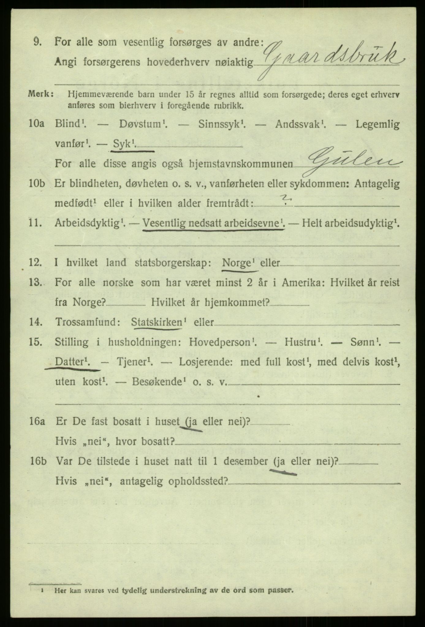 SAB, 1920 census for Gulen, 1920, p. 7152