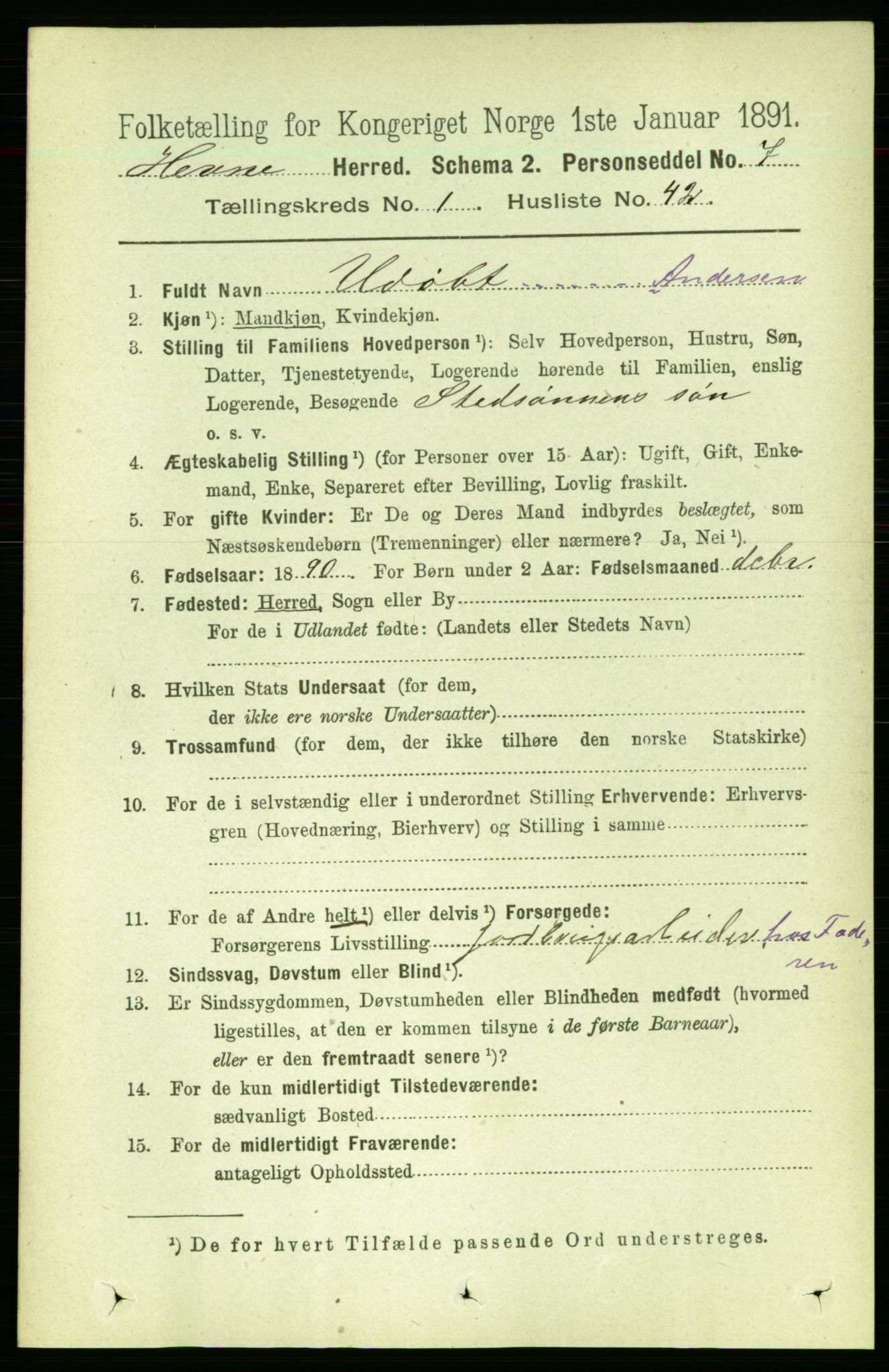 RA, 1891 census for 1612 Hemne, 1891, p. 392