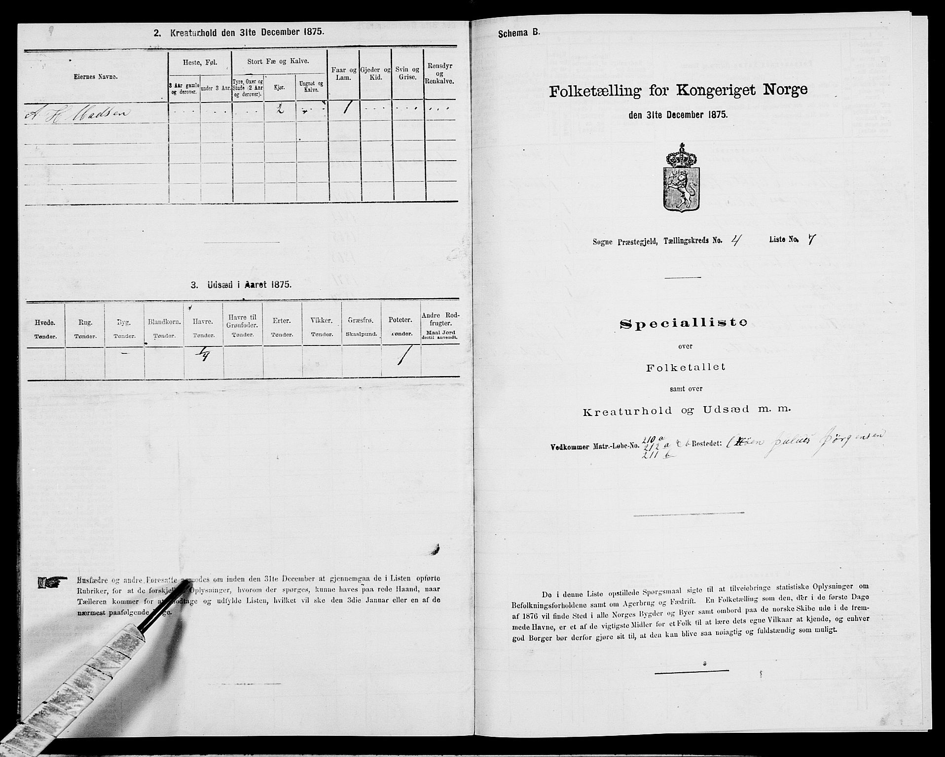 SAK, 1875 census for 1018P Søgne, 1875, p. 351