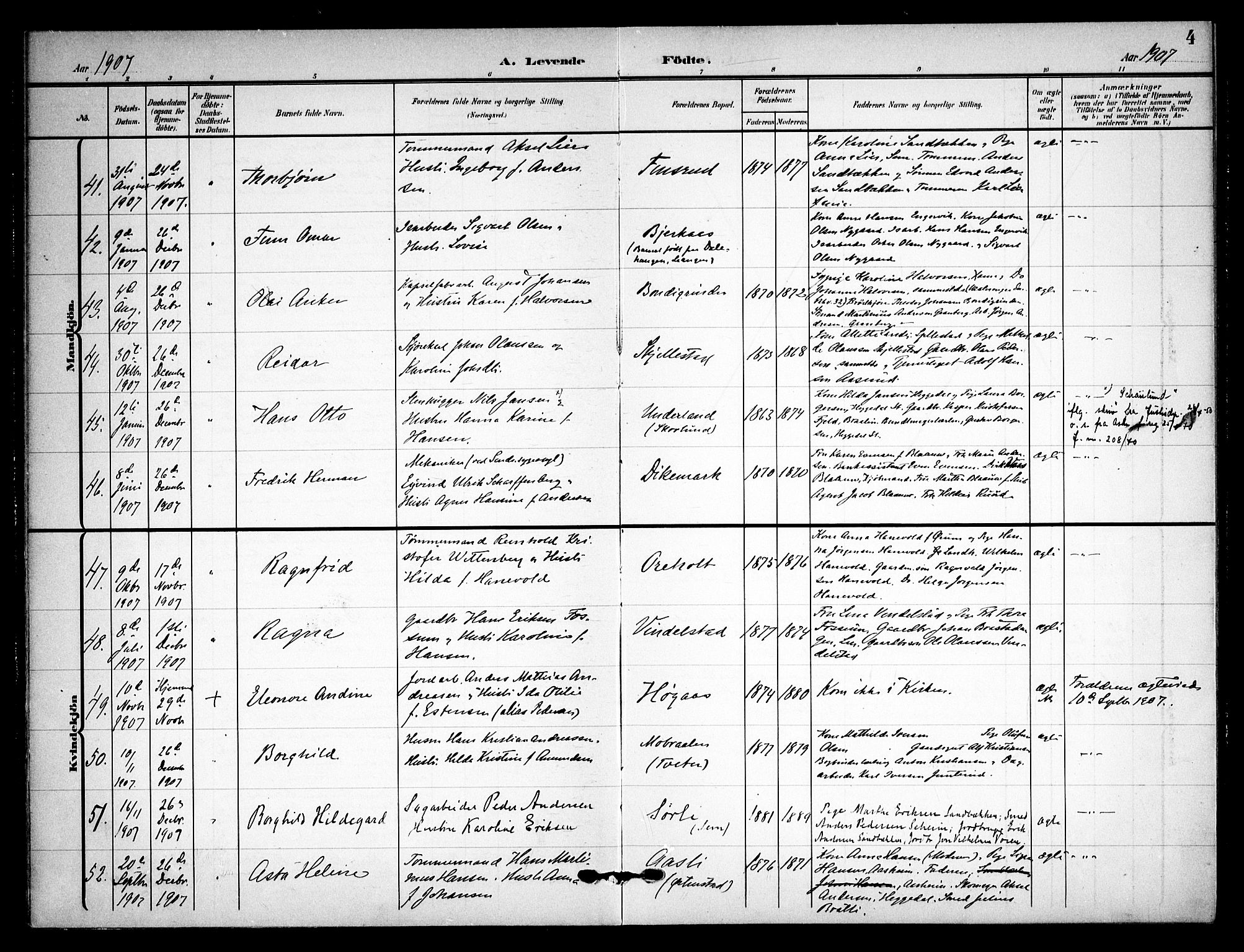 Asker prestekontor Kirkebøker, SAO/A-10256a/F/Fa/L0017: Parish register (official) no. I 17, 1907-1915, p. 4