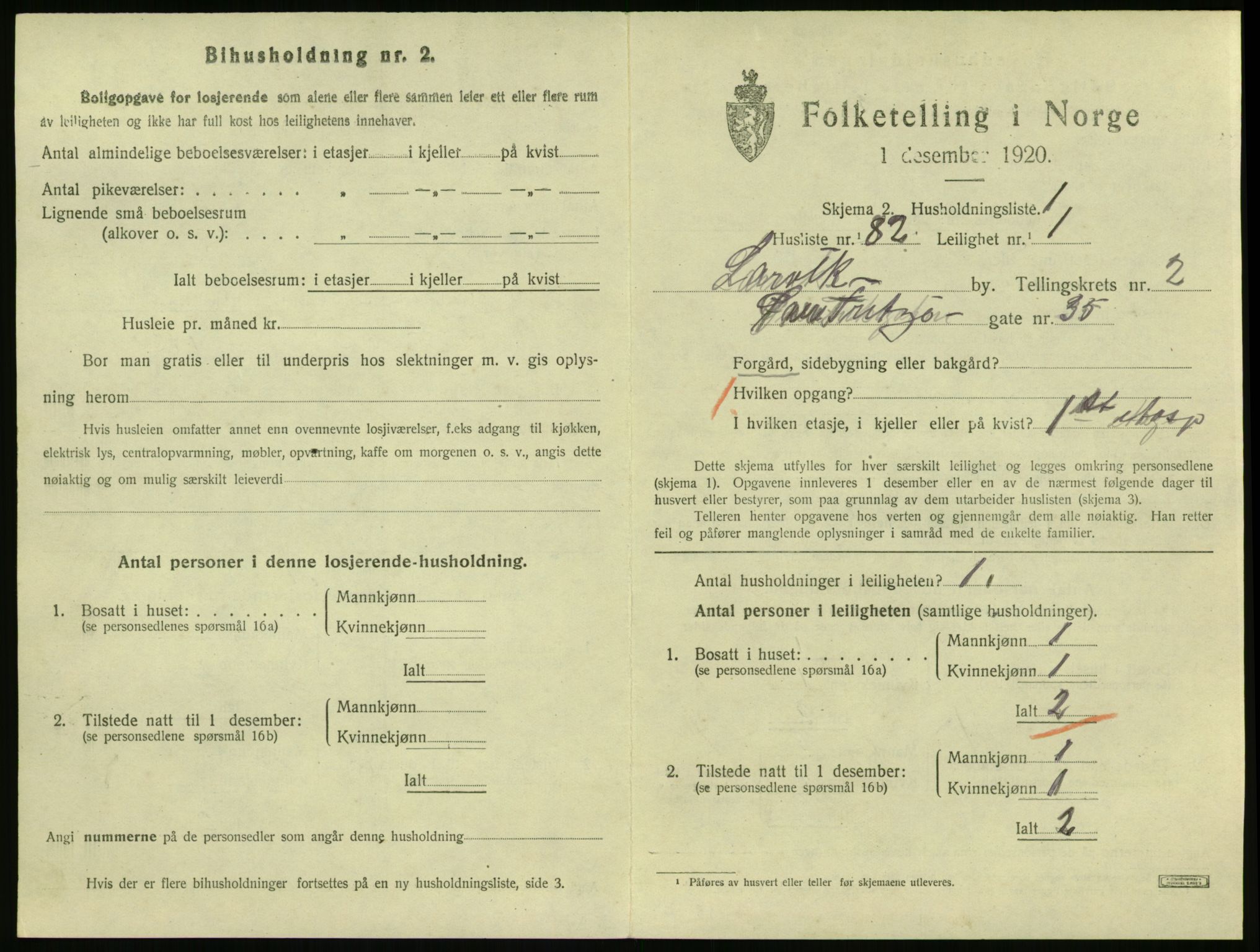 SAKO, 1920 census for Larvik, 1920, p. 3700