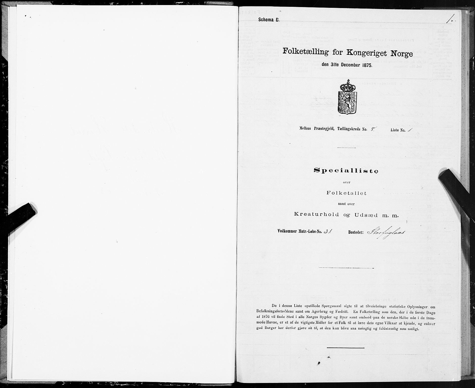 SAT, 1875 census for 1653P Melhus, 1875, p. 7001