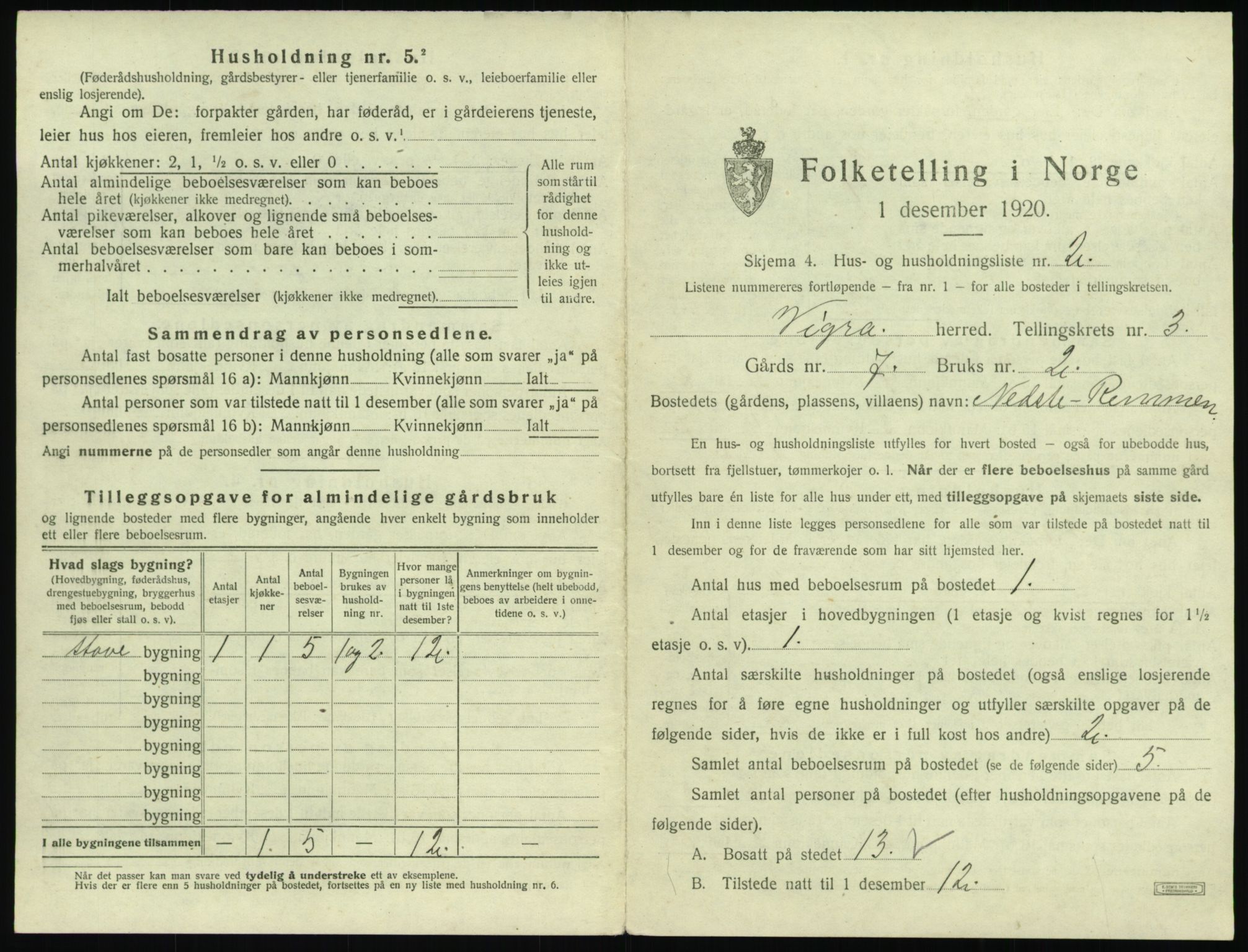 SAT, 1920 census for Vigra, 1920, p. 158