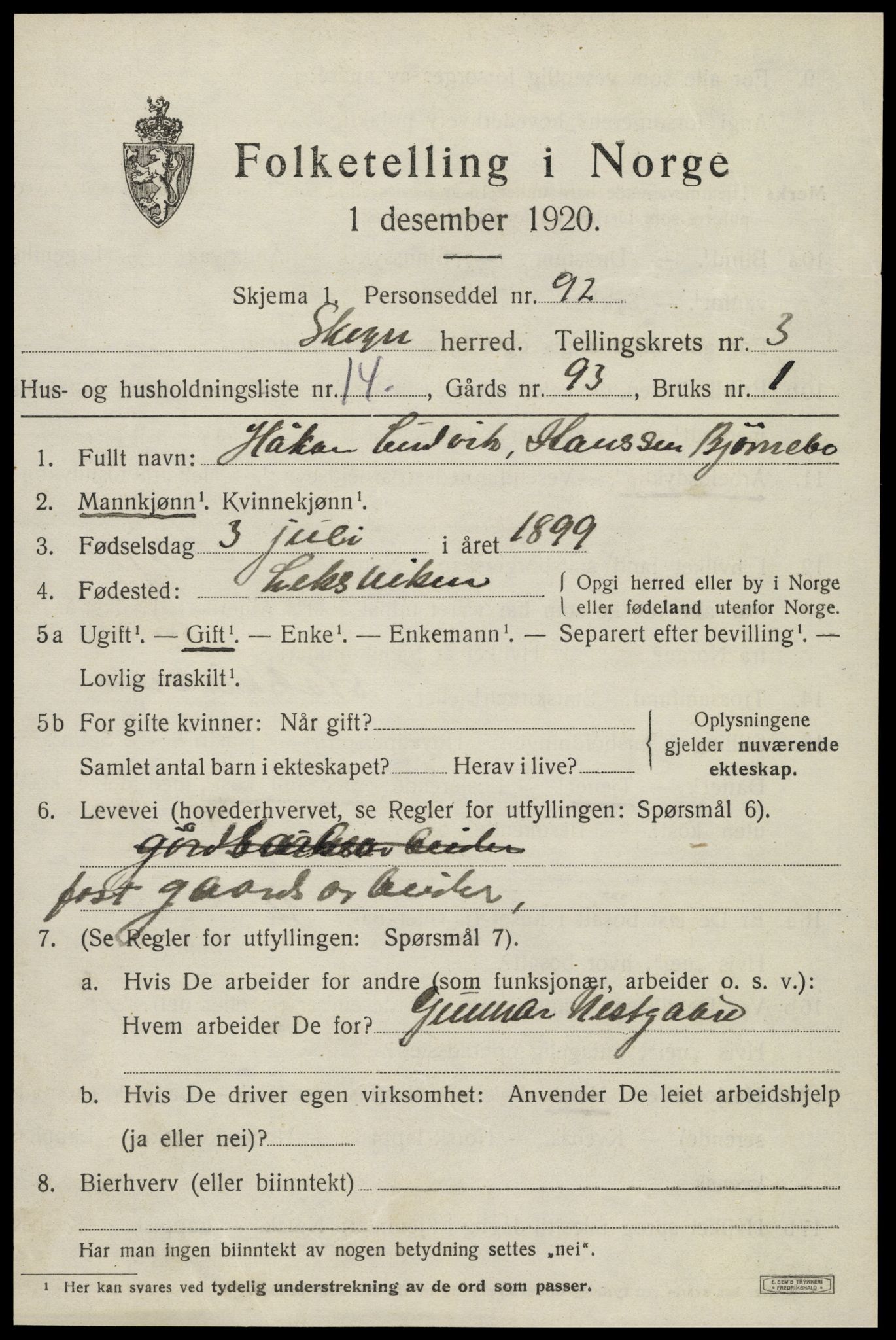 SAT, 1920 census for Skogn, 1920, p. 4777