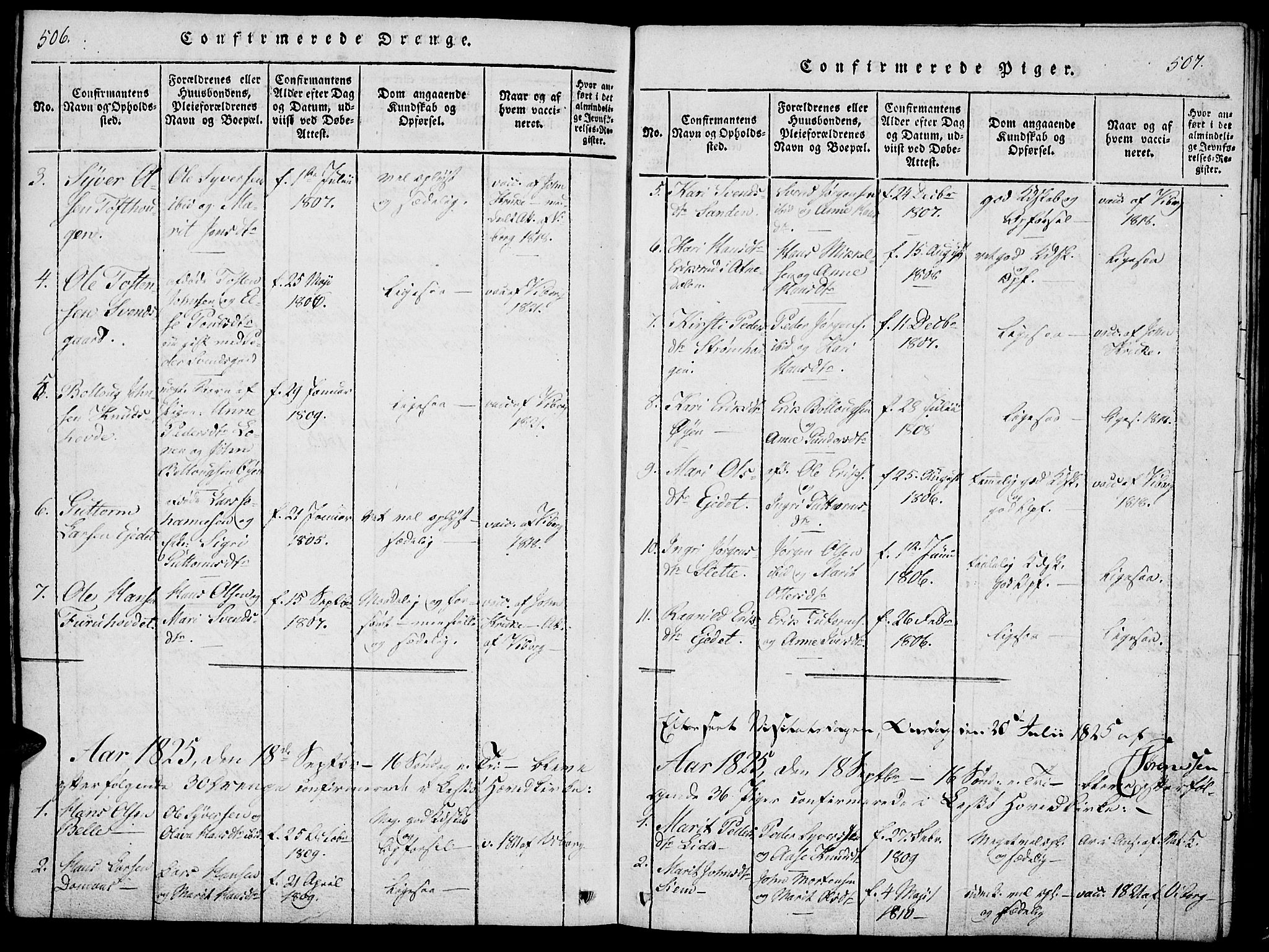 Lesja prestekontor, SAH/PREST-068/H/Ha/Haa/L0004: Parish register (official) no. 4, 1820-1829, p. 506-507