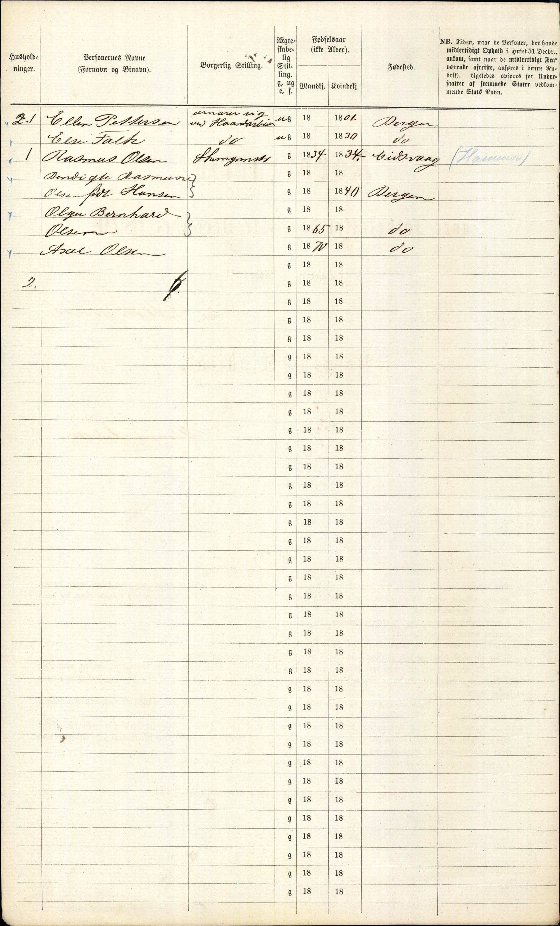 RA, 1870 census for 1301 Bergen, 1870