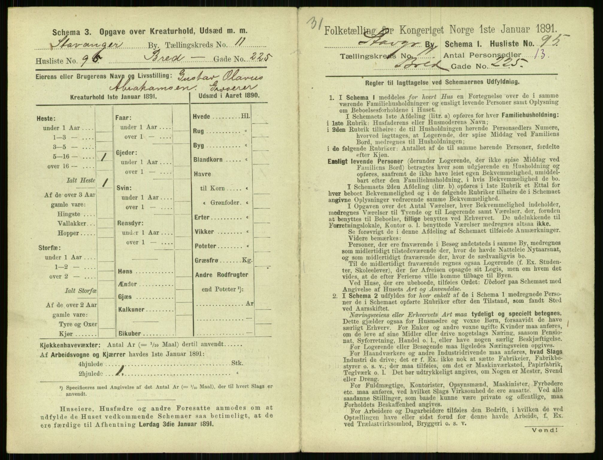 RA, 1891 census for 1103 Stavanger, 1891, p. 2151
