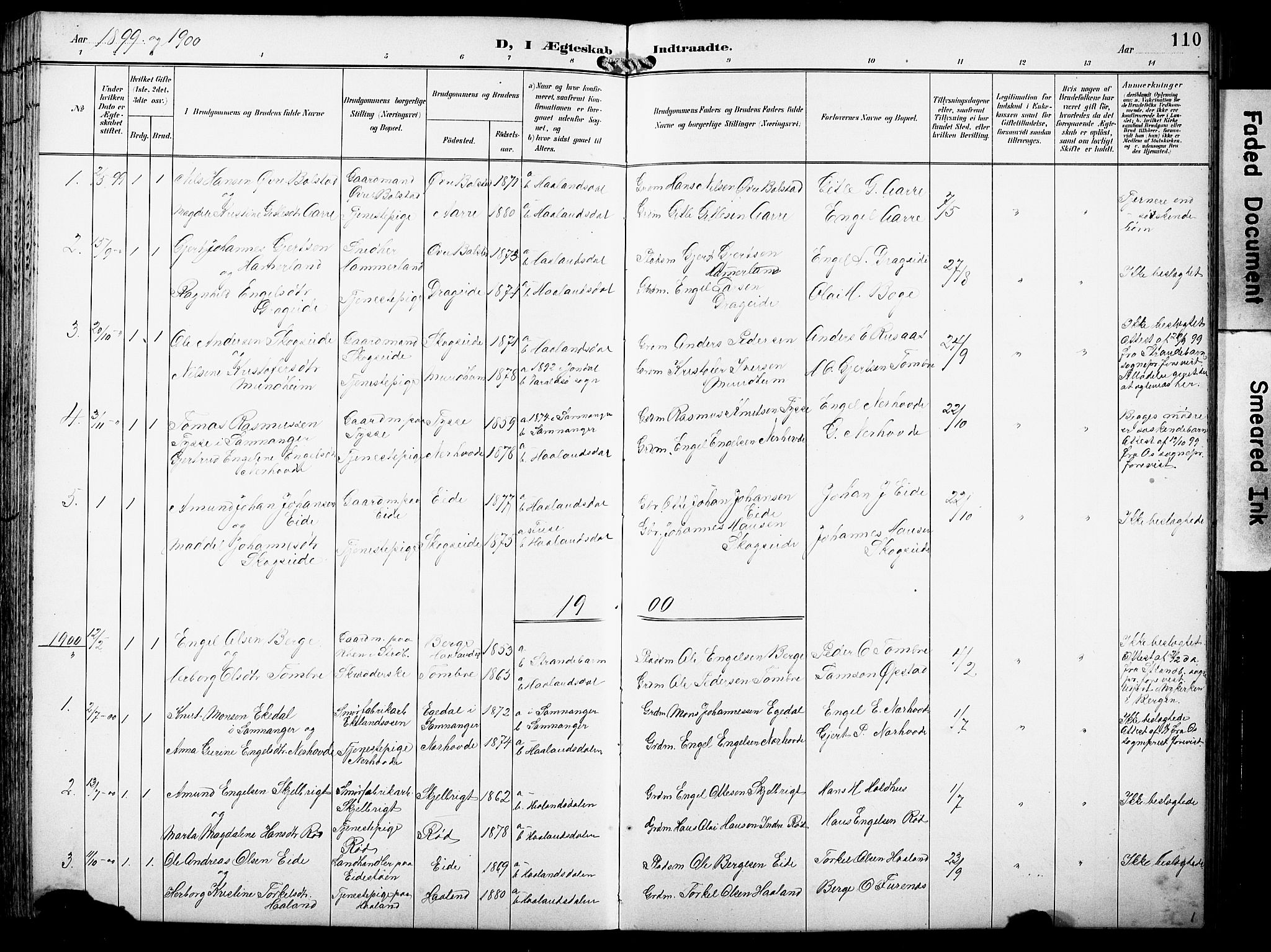 Fusa sokneprestembete, SAB/A-75401/H/Hab: Parish register (copy) no. B 2, 1897-1930, p. 110
