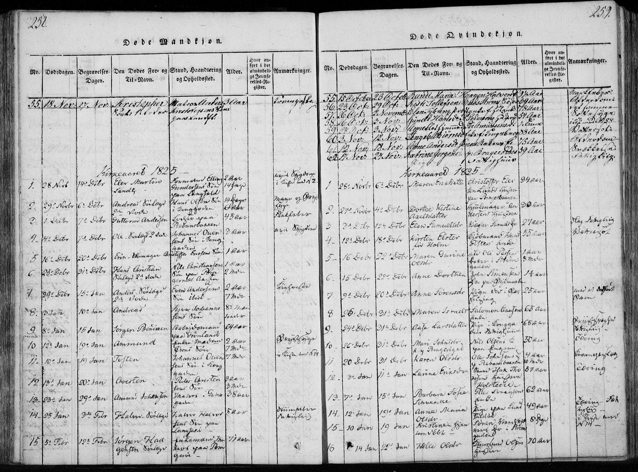 Bragernes kirkebøker, AV/SAKO-A-6/F/Fa/L0007: Parish register (official) no. I 7, 1815-1829, p. 258-259