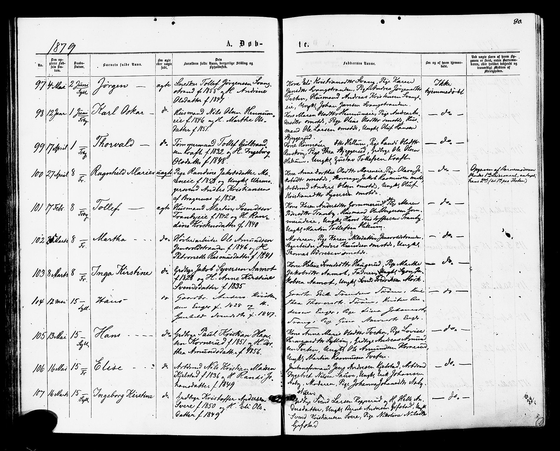 Lier kirkebøker, SAKO/A-230/F/Fa/L0014: Parish register (official) no. I 14, 1875-1882, p. 80