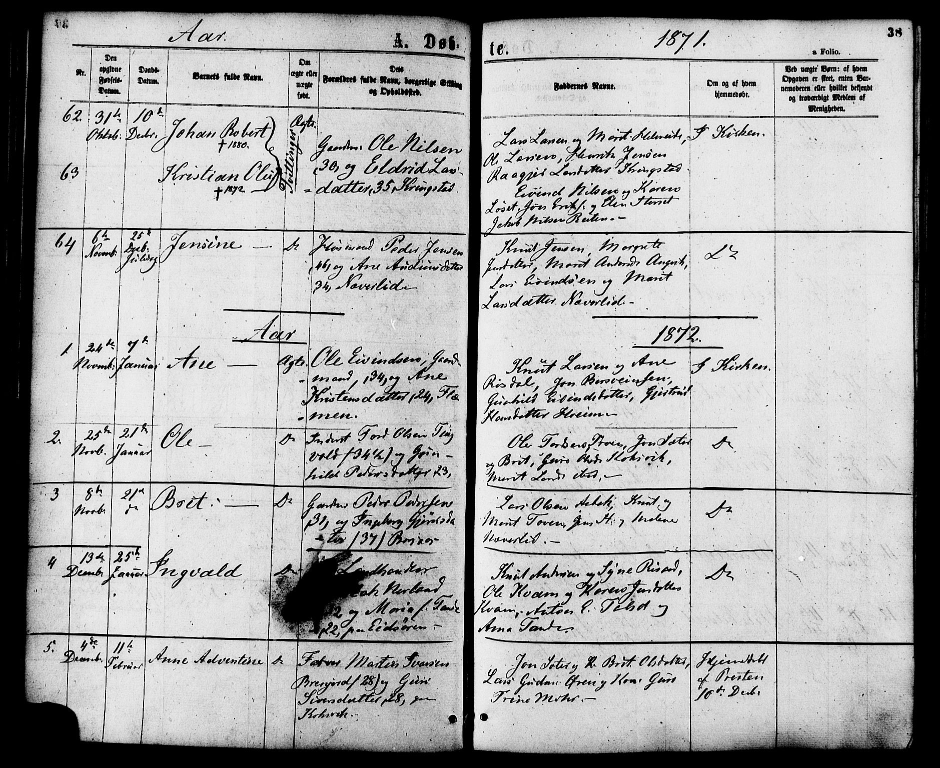 Ministerialprotokoller, klokkerbøker og fødselsregistre - Møre og Romsdal, SAT/A-1454/586/L0986: Parish register (official) no. 586A12, 1867-1878, p. 38