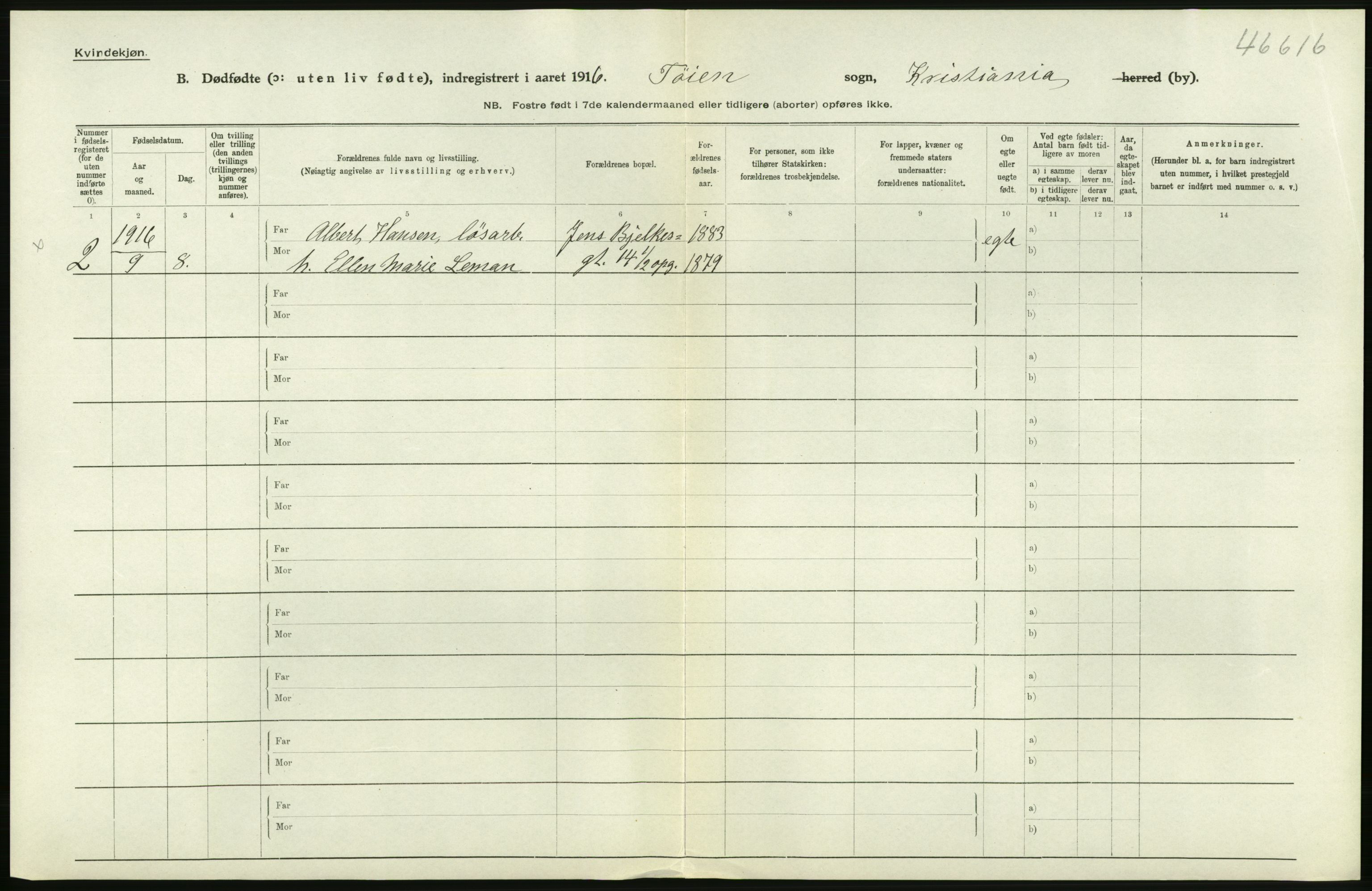 Statistisk sentralbyrå, Sosiodemografiske emner, Befolkning, AV/RA-S-2228/D/Df/Dfb/Dfbf/L0010: Kristiania: Døde, dødfødte., 1916, p. 624