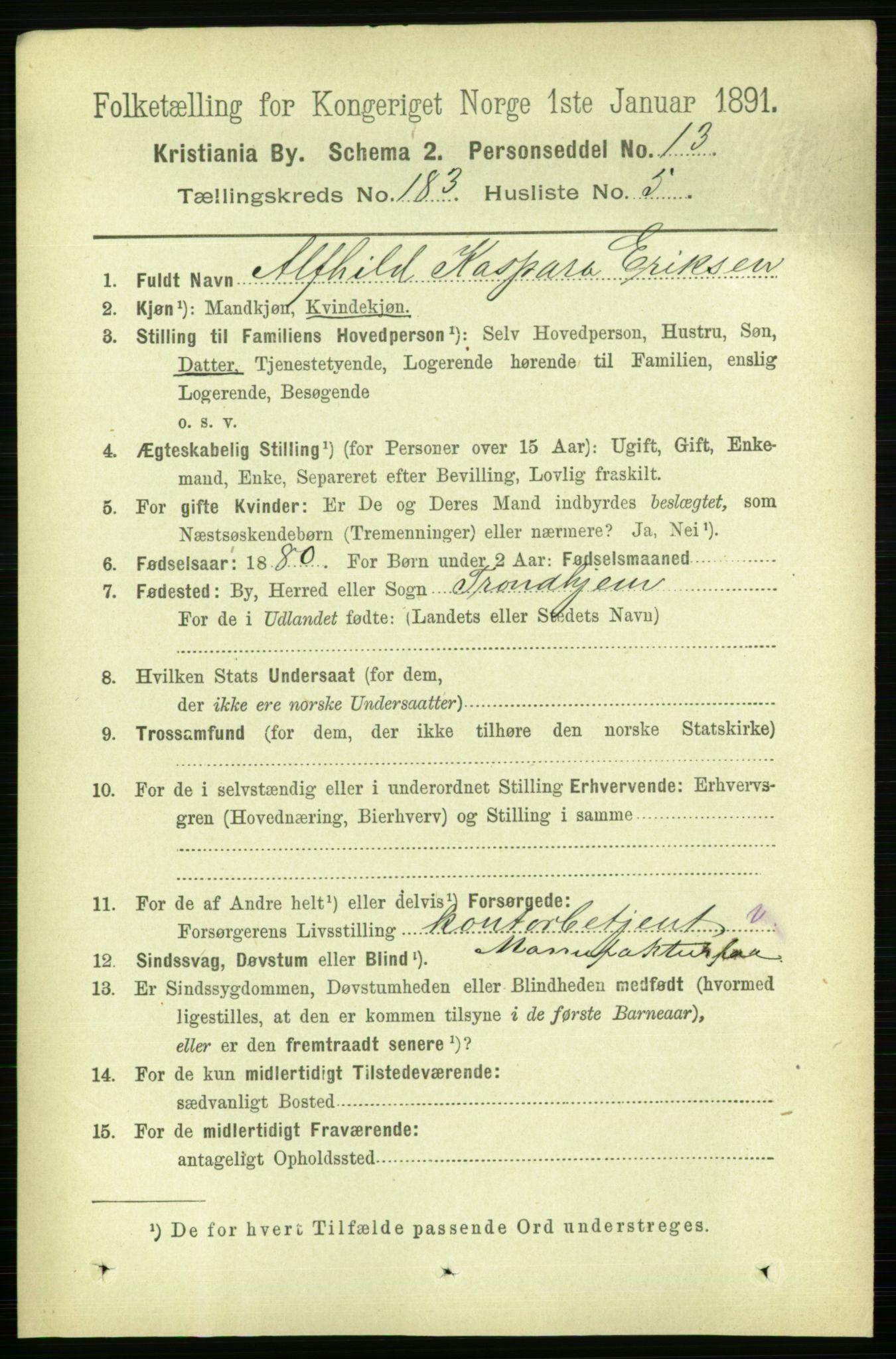 RA, 1891 census for 0301 Kristiania, 1891, p. 109426