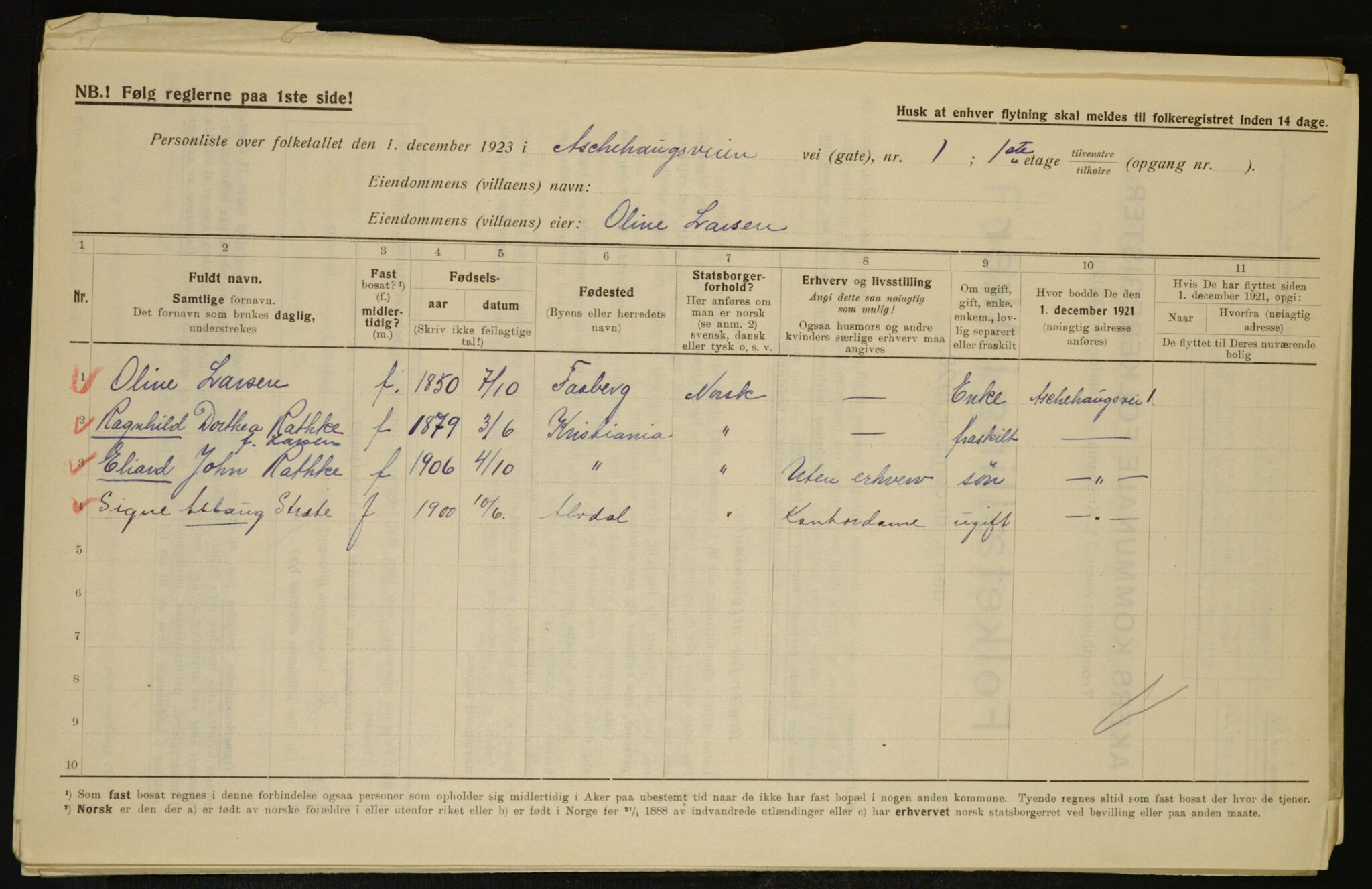 , Municipal Census 1923 for Aker, 1923, p. 7610