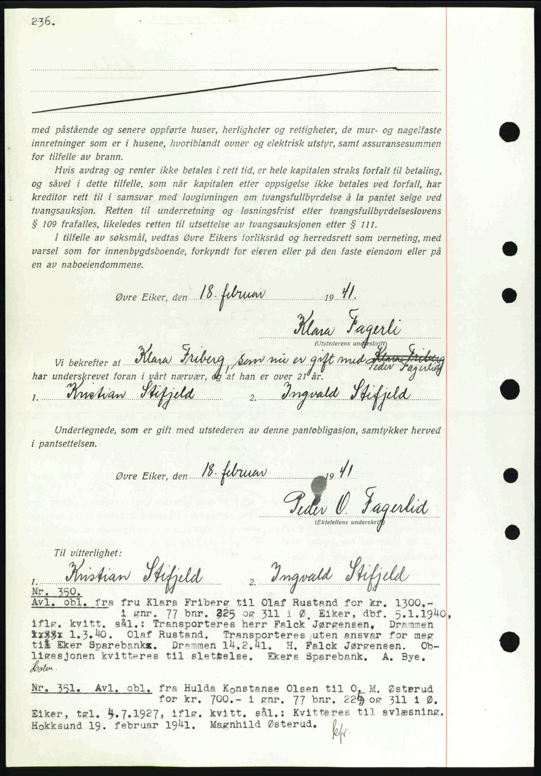 Eiker, Modum og Sigdal sorenskriveri, SAKO/A-123/G/Ga/Gab/L0043: Mortgage book no. A13, 1940-1941, Diary no: : 350/1941