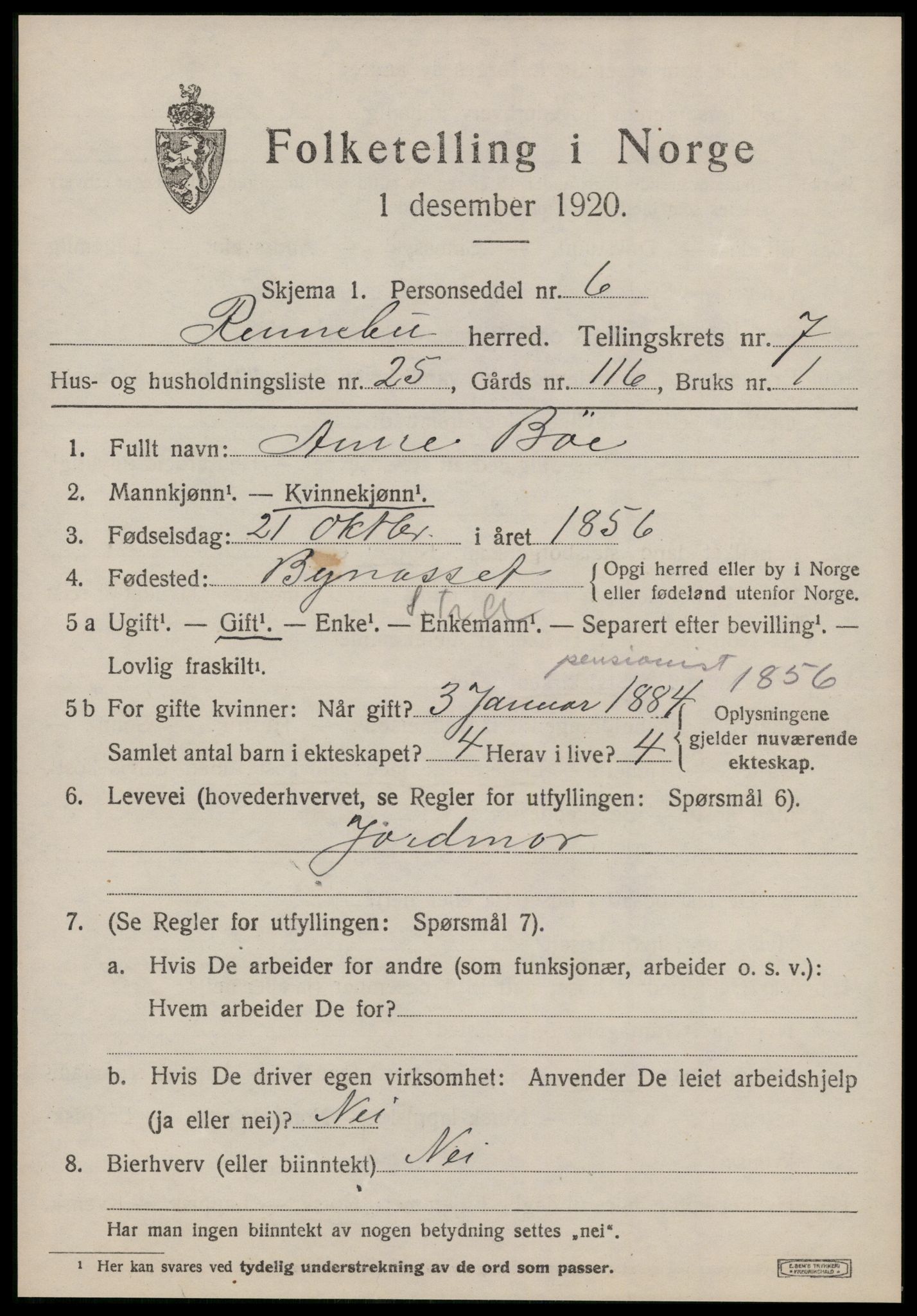 SAT, 1920 census for Rennebu, 1920, p. 5228