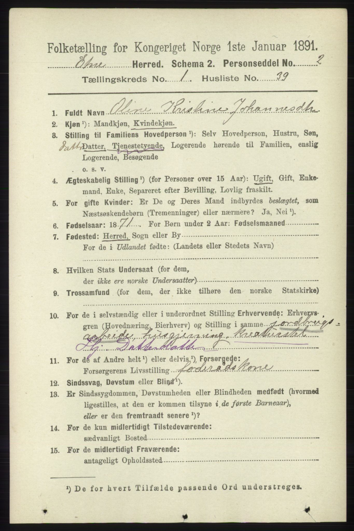 RA, 1891 census for 1211 Etne, 1891, p. 258