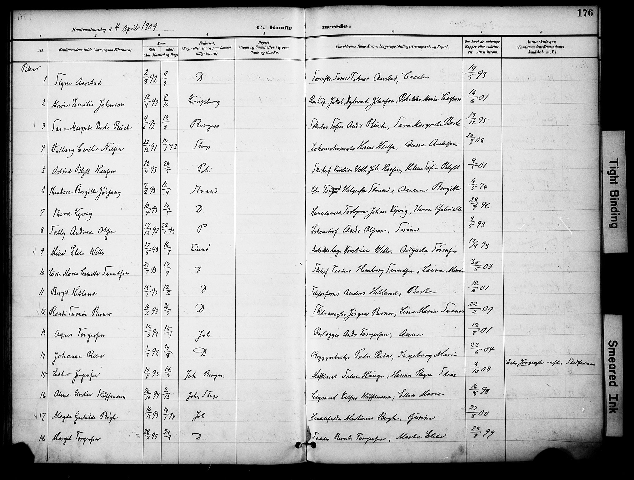 Domkirken sokneprestkontor, AV/SAST-A-101812/001/30/30BA/L0031: Parish register (official) no. A 30, 1896-1916, p. 176