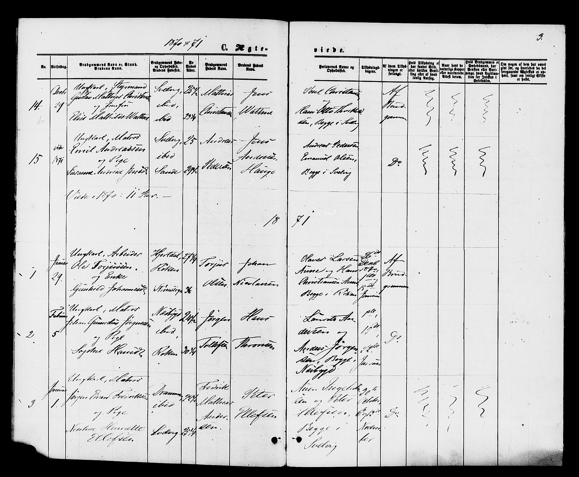 Strømm kirkebøker, AV/SAKO-A-322/F/Fa/L0003: Parish register (official) no. I 3, 1870-1877, p. 3