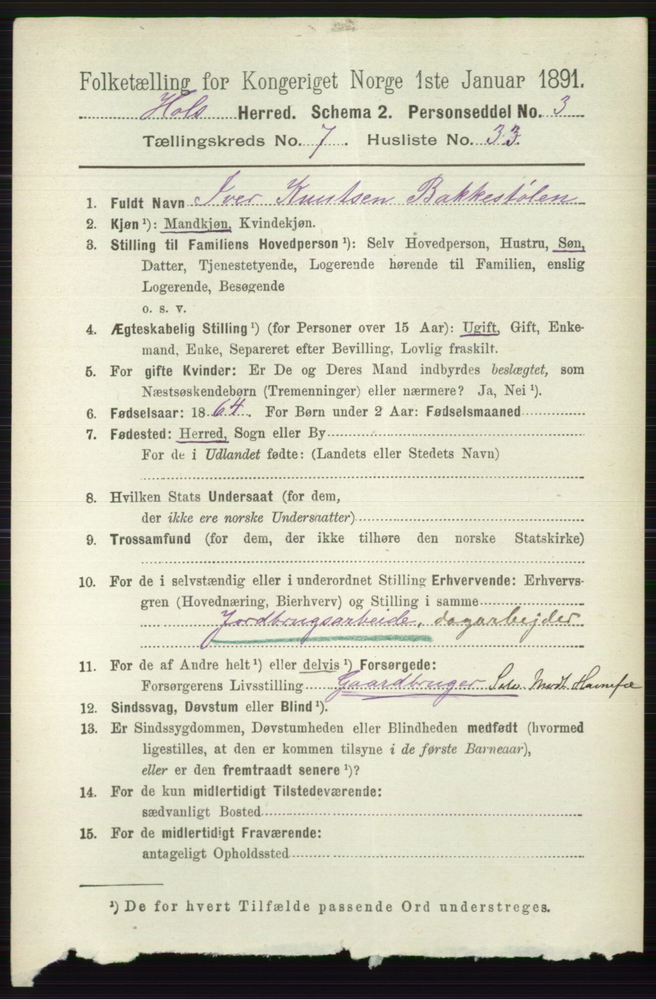 RA, 1891 census for 0620 Hol, 1891, p. 2209