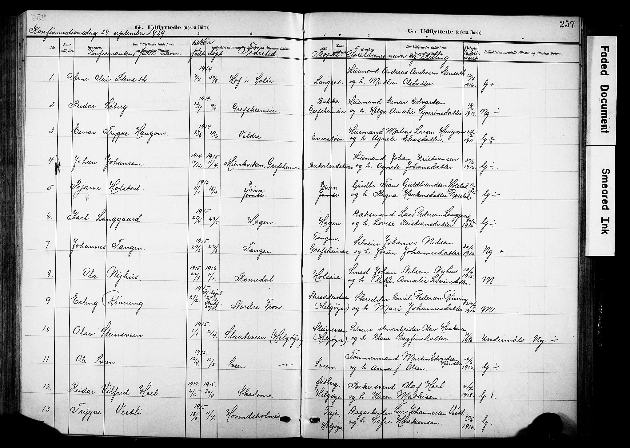 Nes prestekontor, Hedmark, AV/SAH-PREST-020/K/Ka/L0014: Parish register (official) no. 14, 1906-1929, p. 257