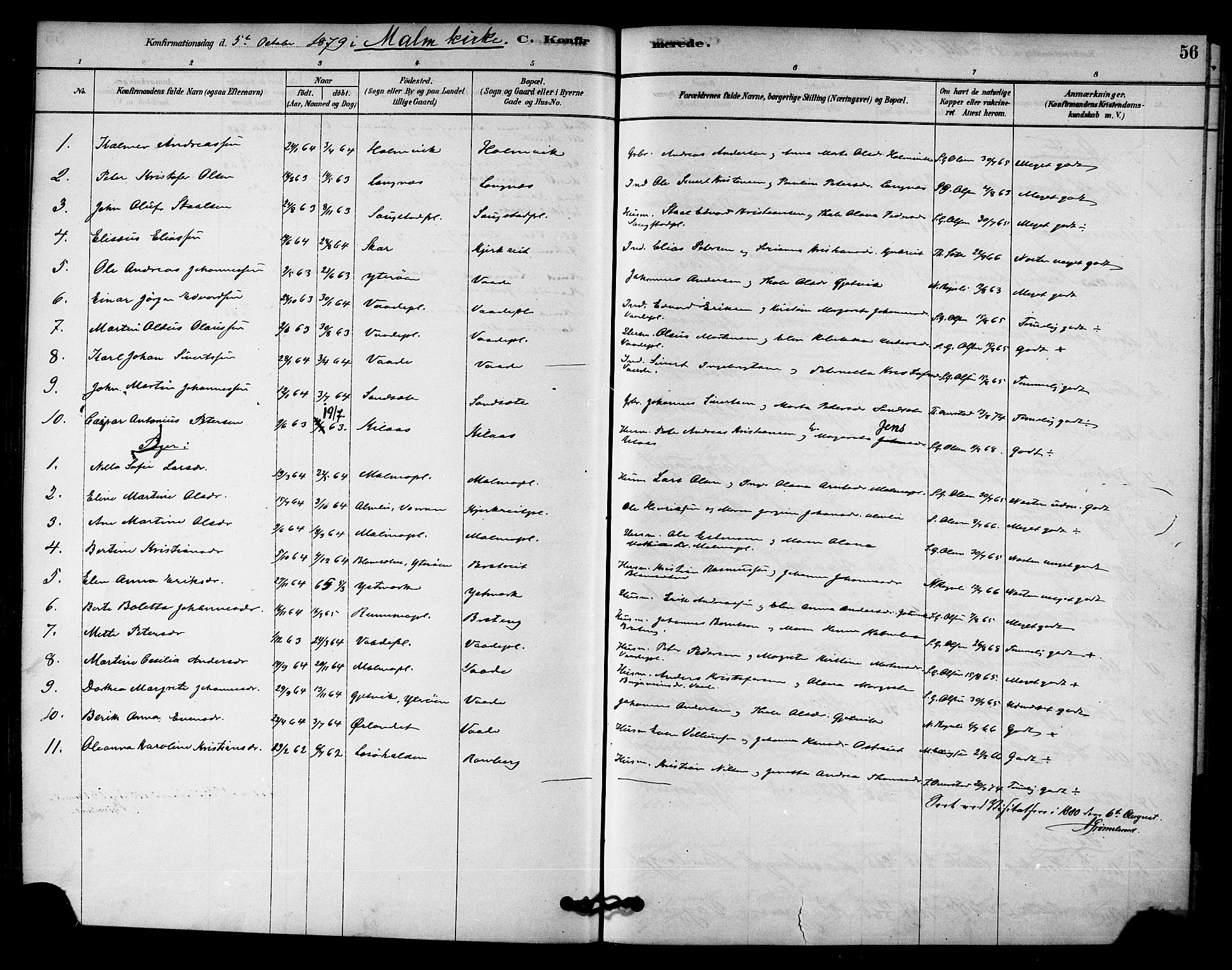 Ministerialprotokoller, klokkerbøker og fødselsregistre - Nord-Trøndelag, SAT/A-1458/745/L0429: Parish register (official) no. 745A01, 1878-1894, p. 56