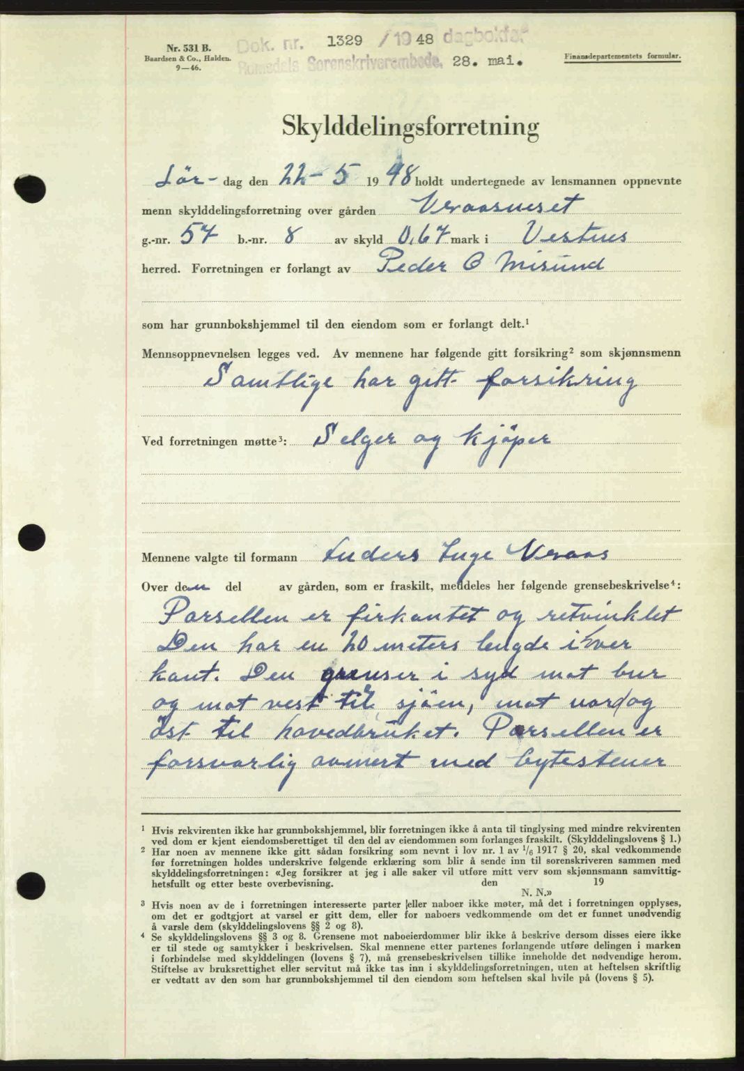 Romsdal sorenskriveri, AV/SAT-A-4149/1/2/2C: Mortgage book no. A26, 1948-1948, Diary no: : 1329/1948