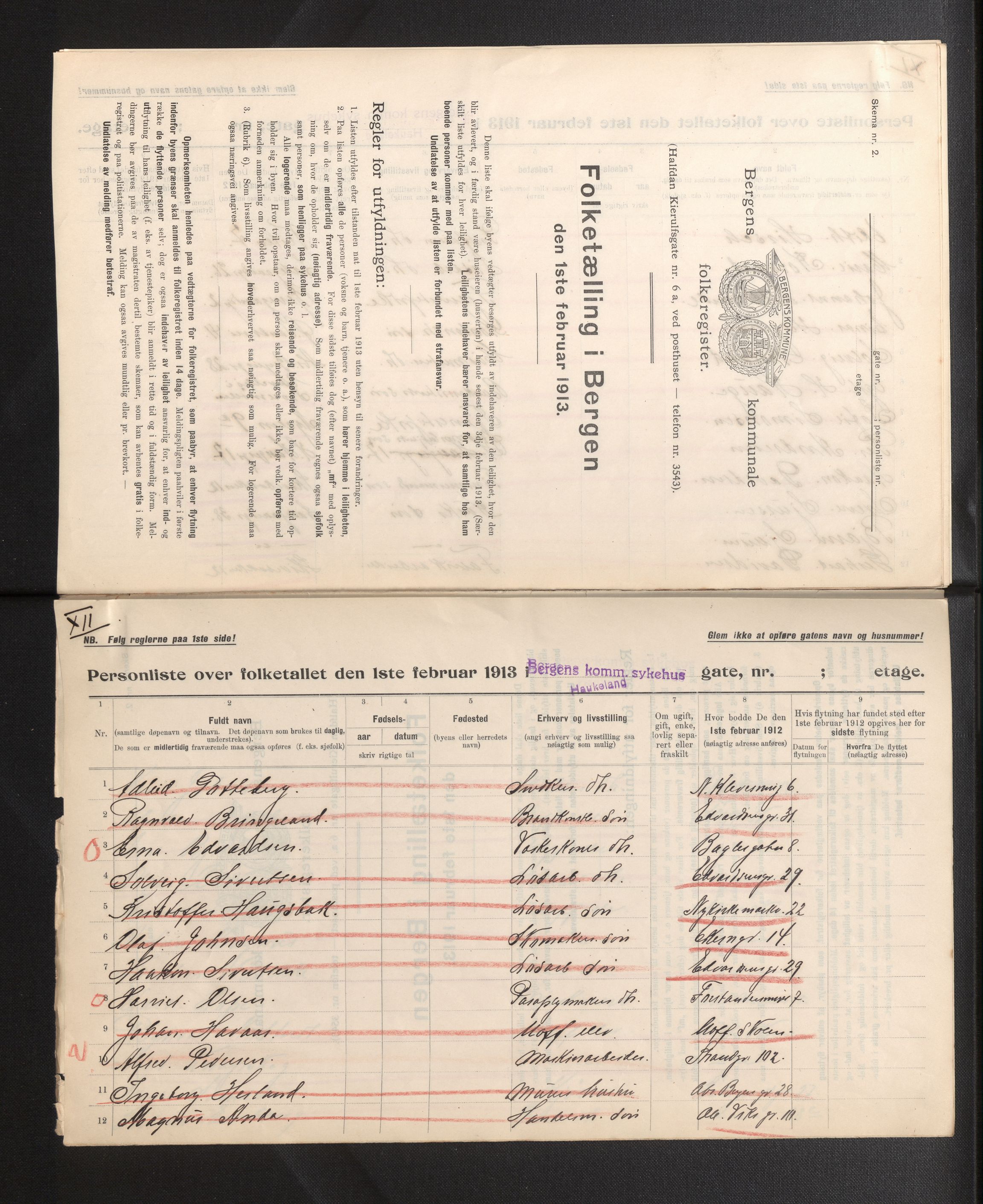 SAB, Municipal Census 1913 for Bergen, 1913, p. 15