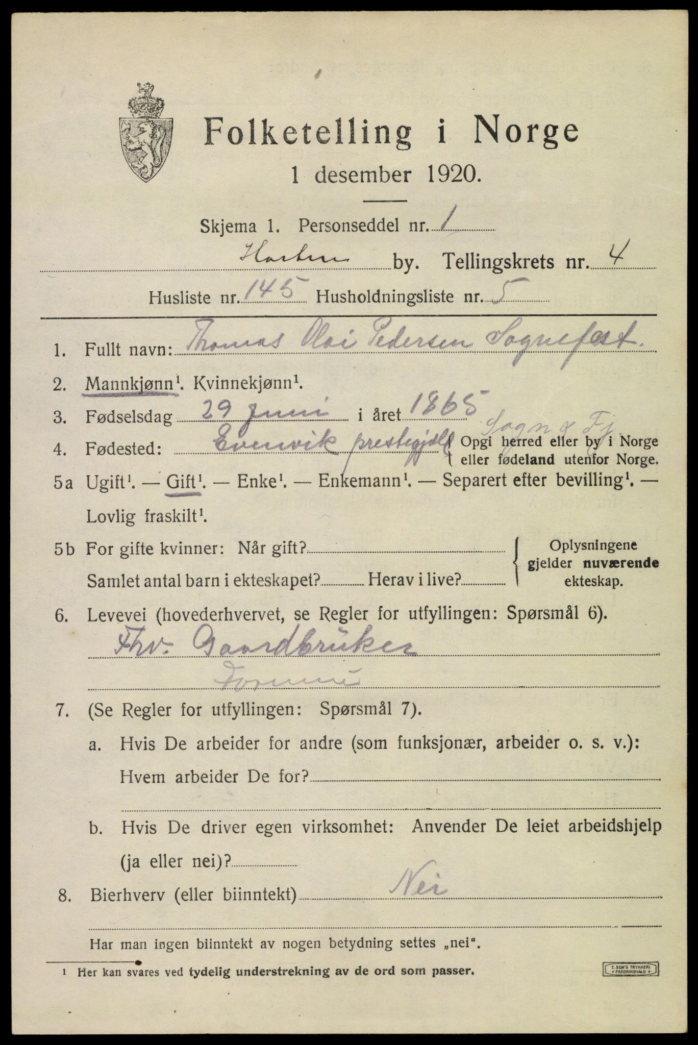 SAKO, 1920 census for Horten, 1920, p. 19007