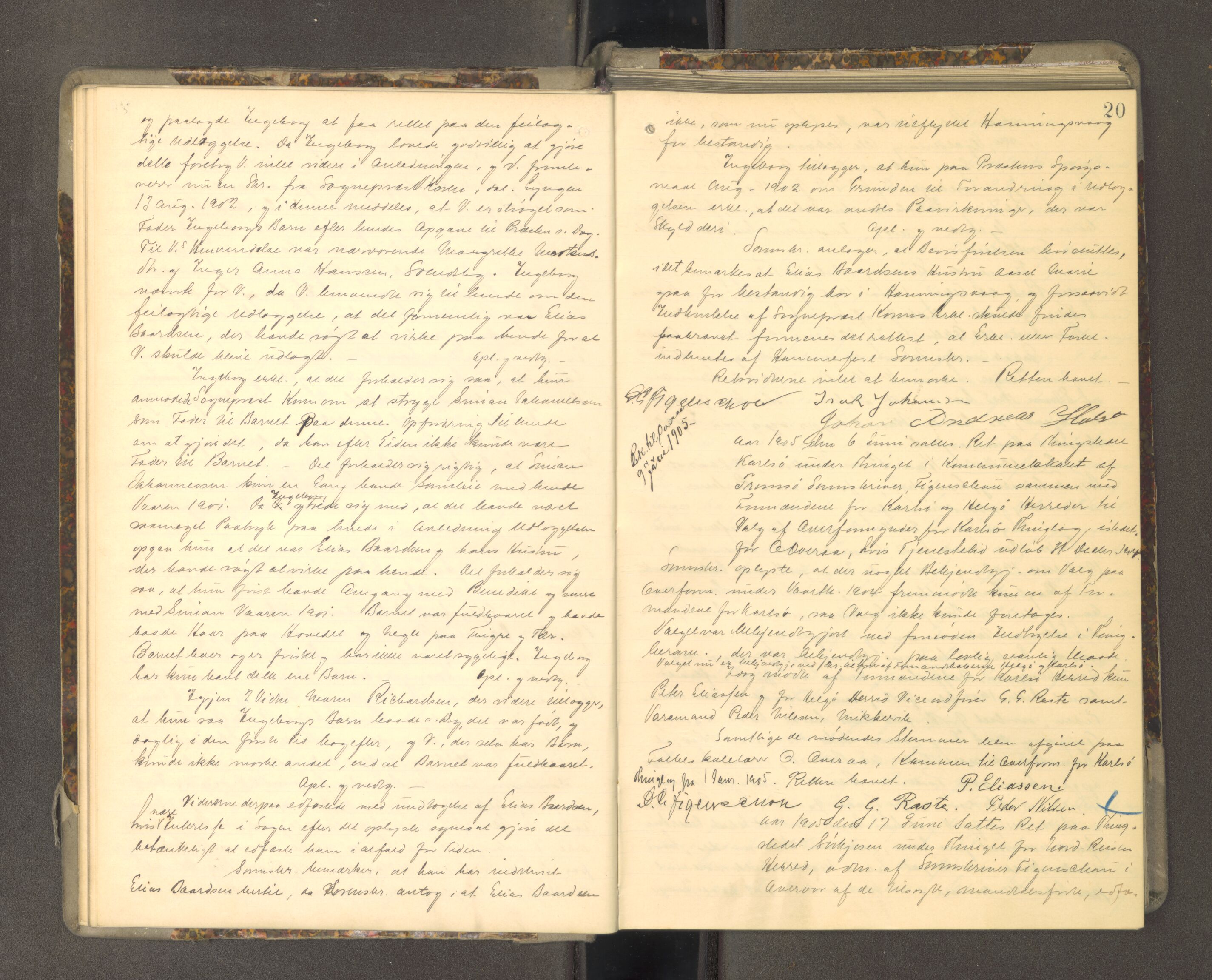 Tromsø sorenskriveri 1855-, AV/SATØ-S-0050/F/Fe/L0139: Ekstrarettsprotokoll, 1905-1909, p. 19b-20a