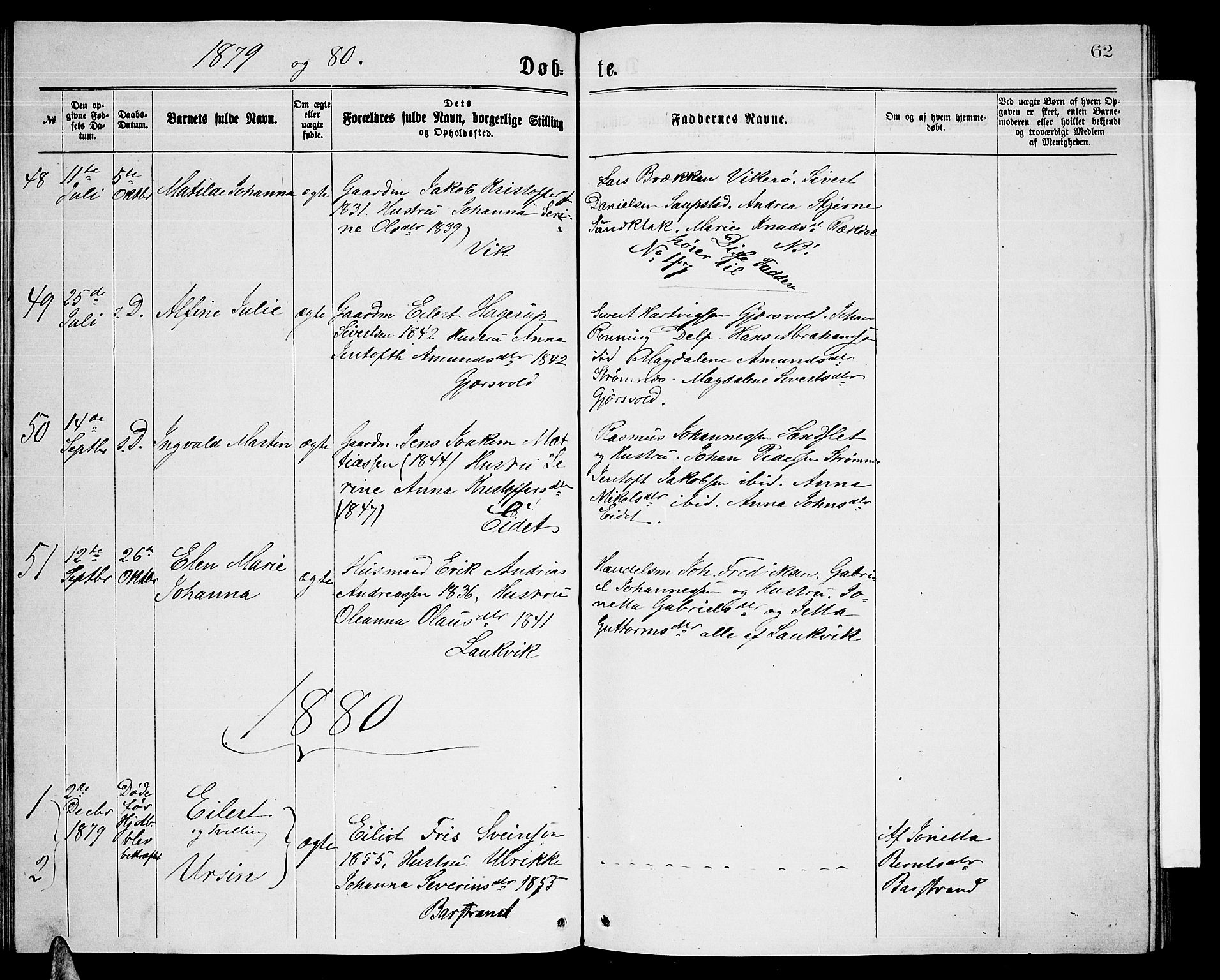 Ministerialprotokoller, klokkerbøker og fødselsregistre - Nordland, AV/SAT-A-1459/876/L1103: Parish register (copy) no. 876C02, 1870-1886, p. 62