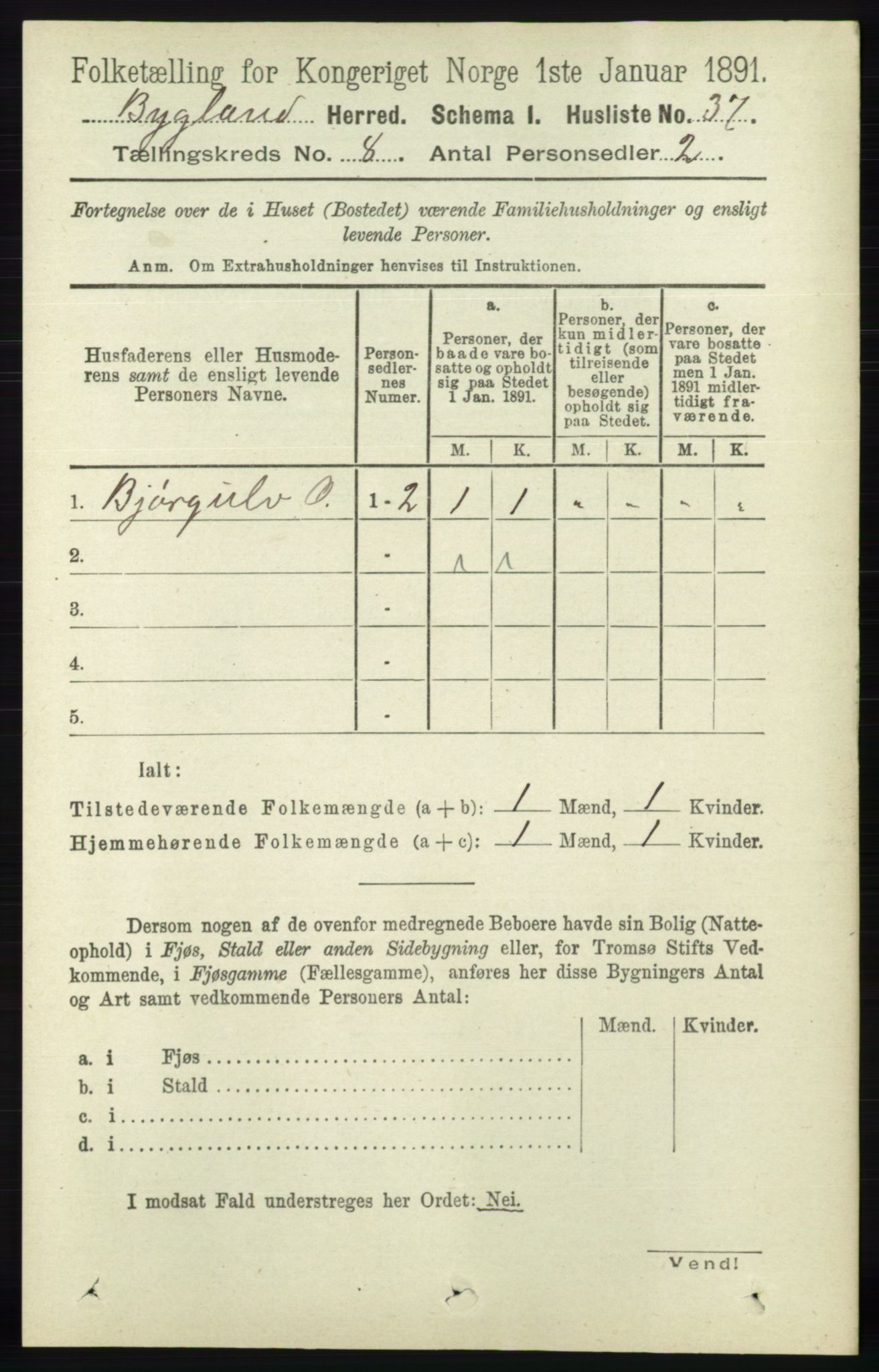 RA, 1891 census for 0938 Bygland, 1891, p. 1905