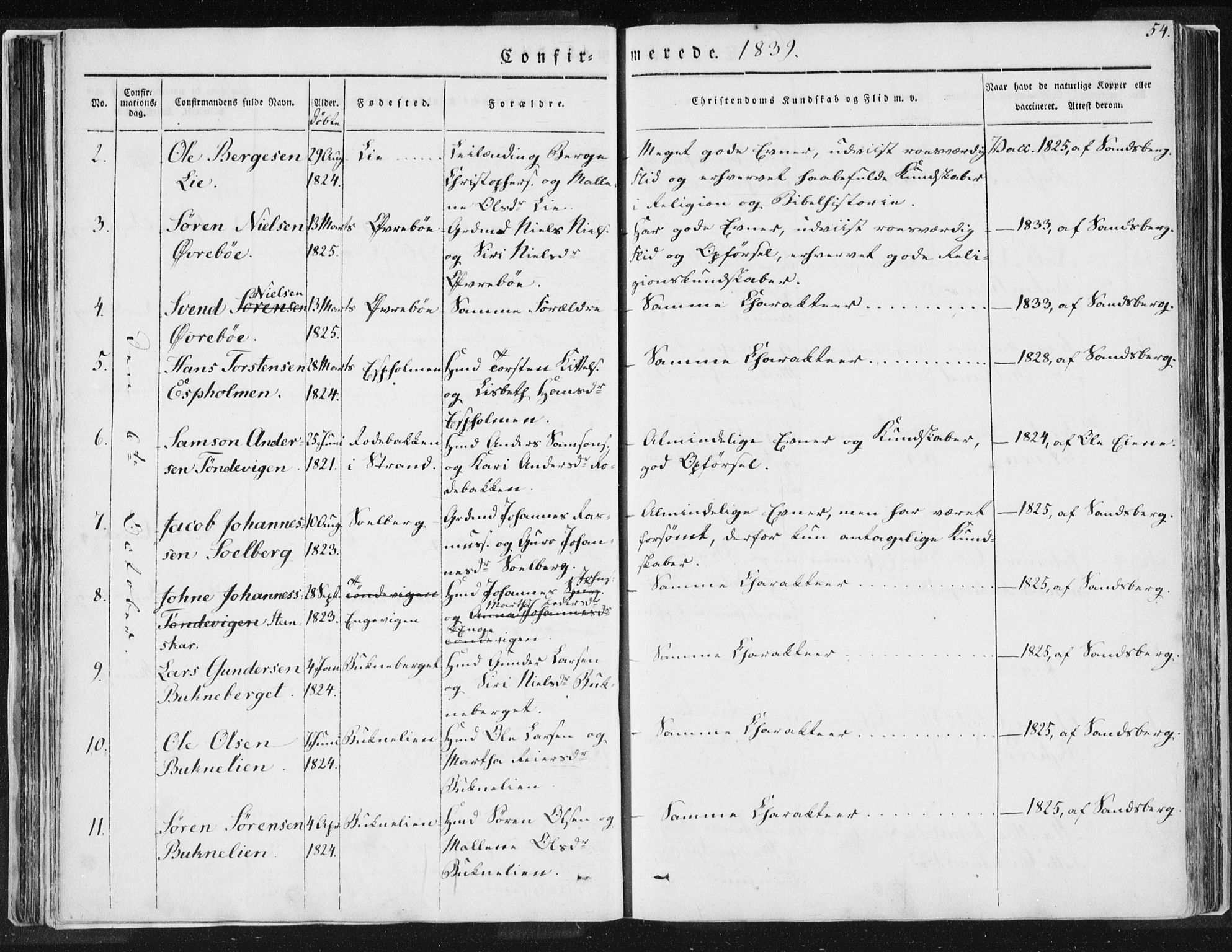 Hjelmeland sokneprestkontor, AV/SAST-A-101843/01/IV/L0007: Parish register (official) no. A 7, 1834-1850, p. 54