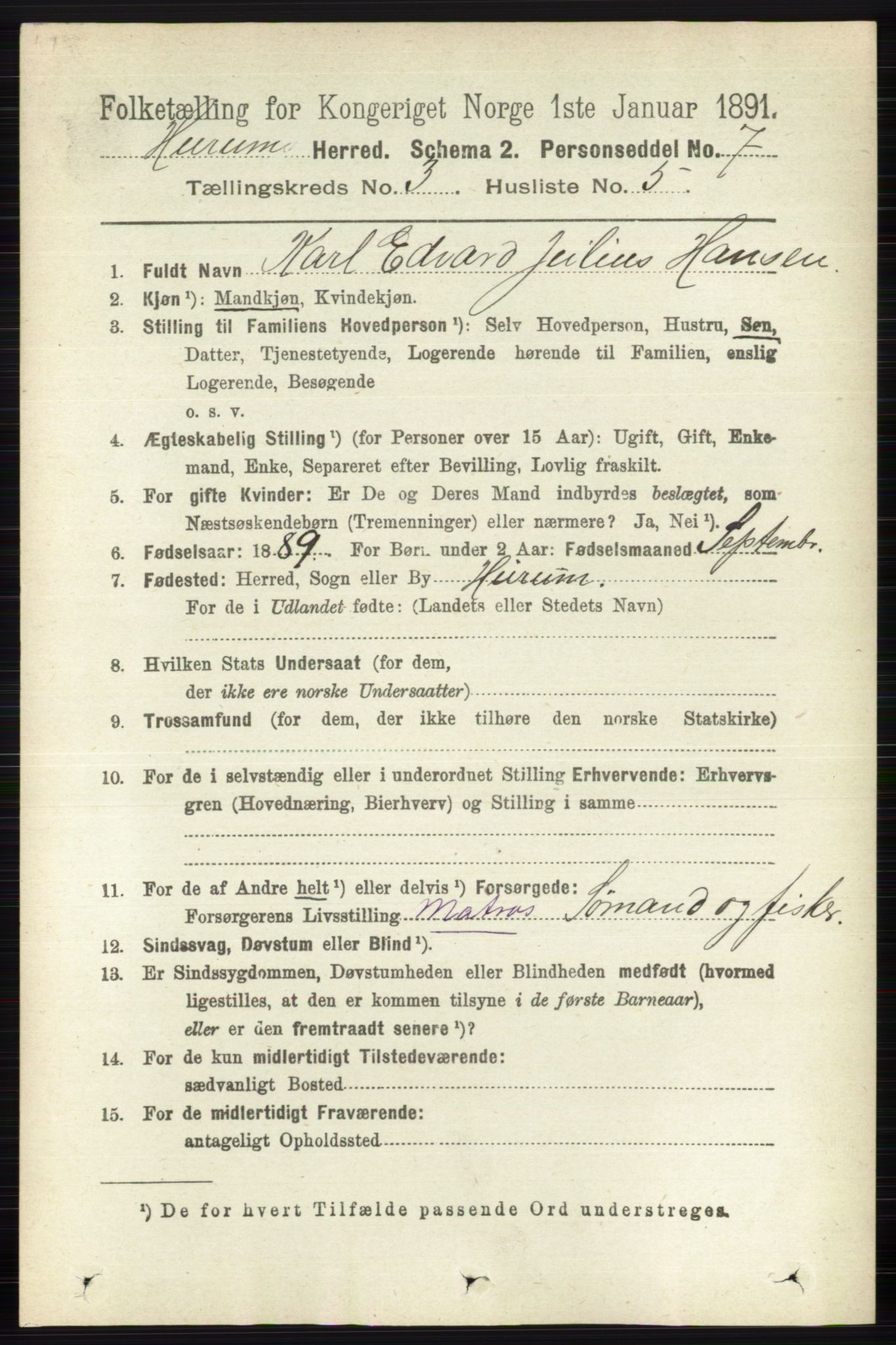 RA, 1891 census for 0628 Hurum, 1891, p. 977