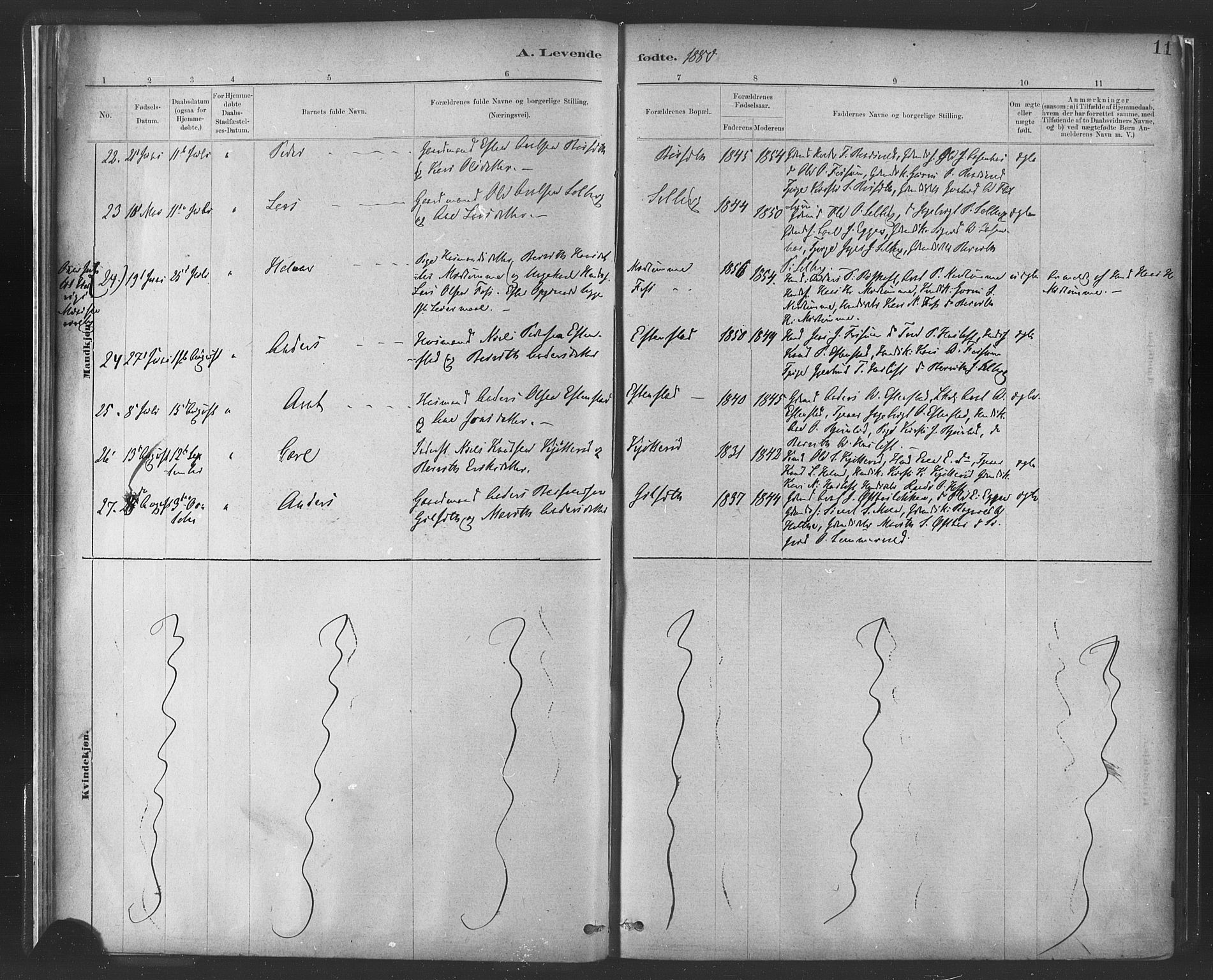 Ministerialprotokoller, klokkerbøker og fødselsregistre - Sør-Trøndelag, SAT/A-1456/689/L1040: Parish register (official) no. 689A05, 1878-1890, p. 11