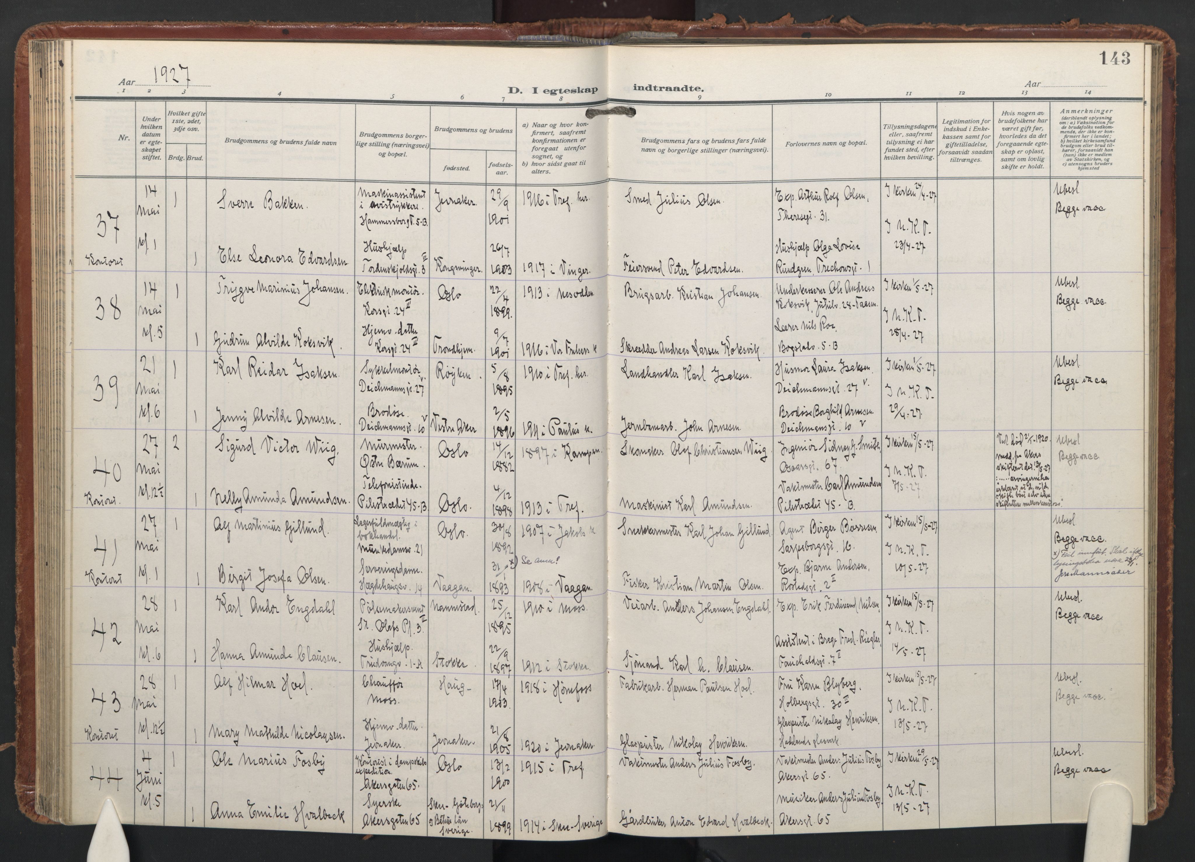 Trefoldighet prestekontor Kirkebøker, AV/SAO-A-10882/F/Fc/L0009: Parish register (official) no. III 9, 1922-1936, p. 143