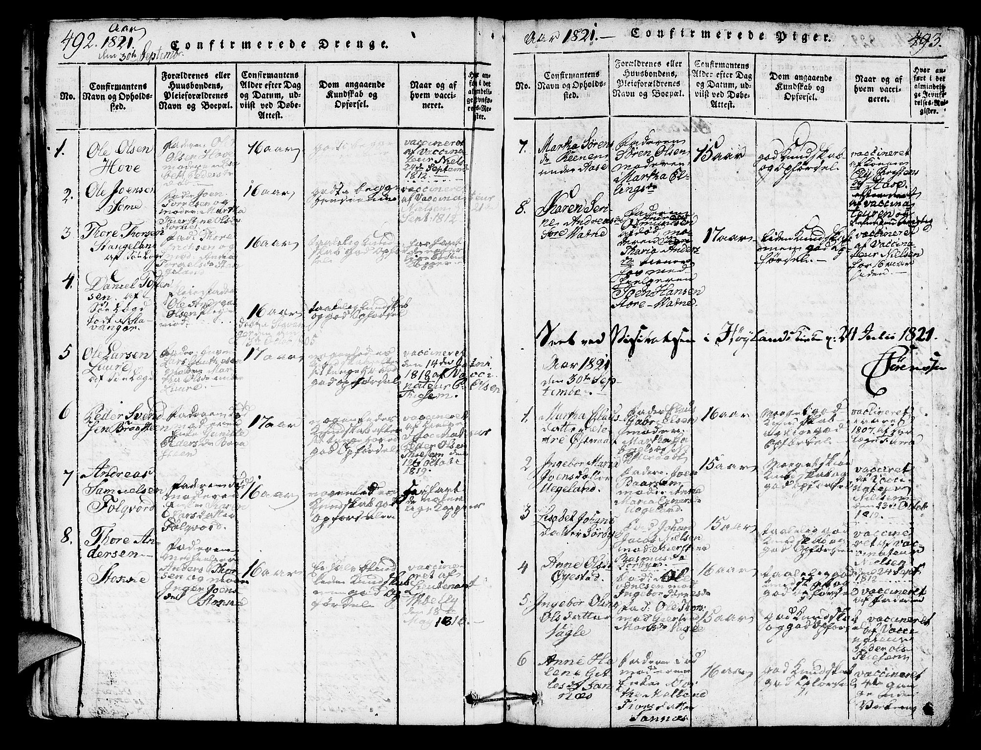 Høyland sokneprestkontor, SAST/A-101799/001/30BA/L0006: Parish register (official) no. A 6, 1815-1825, p. 492-493