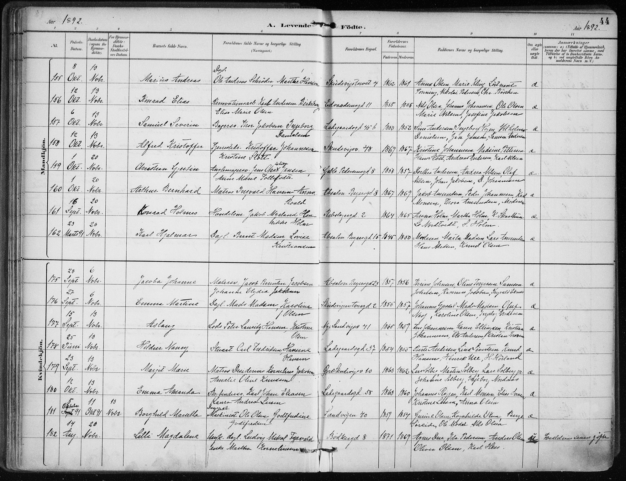 Sandviken Sokneprestembete, SAB/A-77601/H/Ha/L0005: Parish register (official) no. B 2, 1891-1901, p. 44