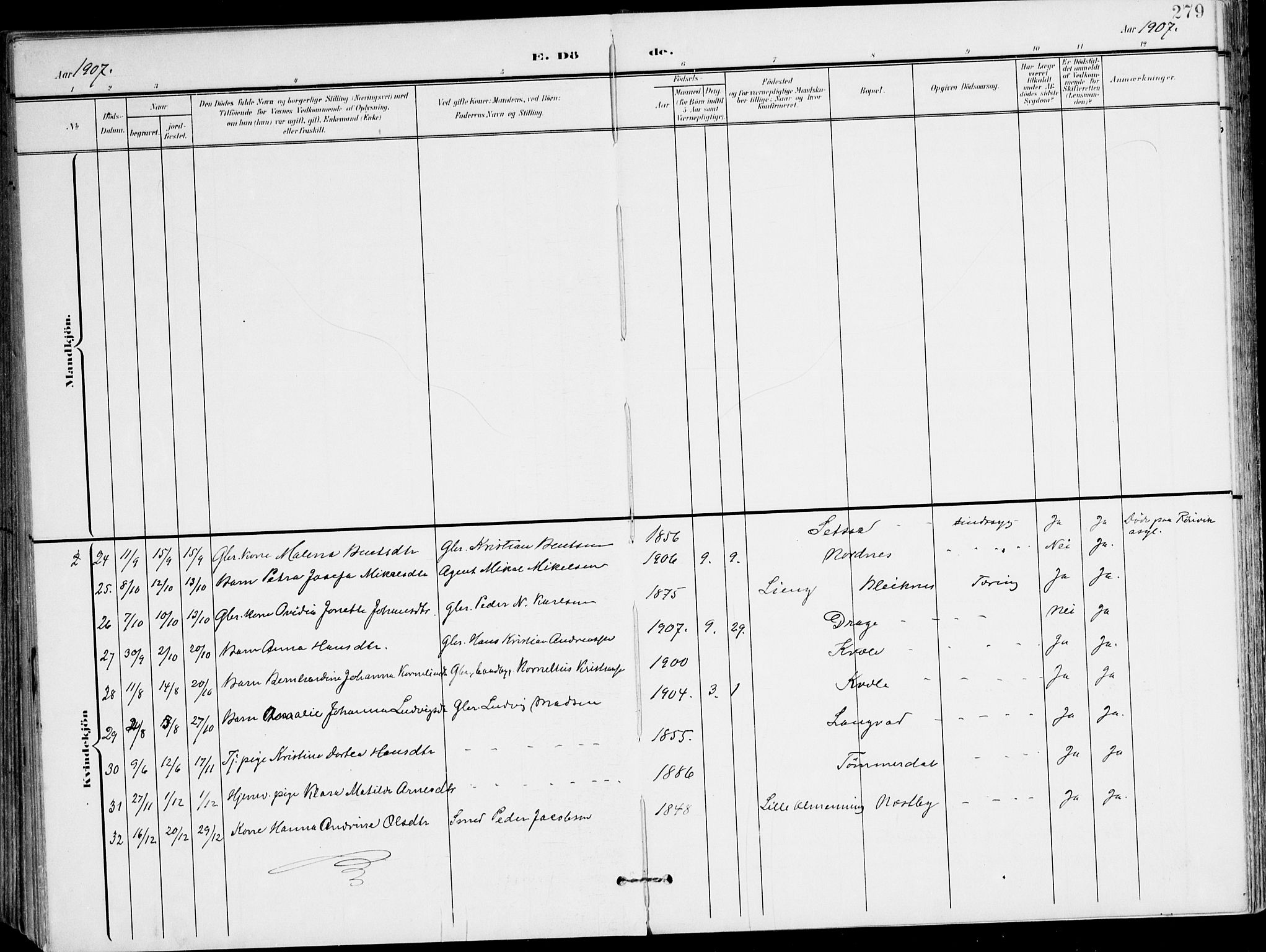Ministerialprotokoller, klokkerbøker og fødselsregistre - Nordland, SAT/A-1459/847/L0672: Parish register (official) no. 847A12, 1902-1919, p. 279
