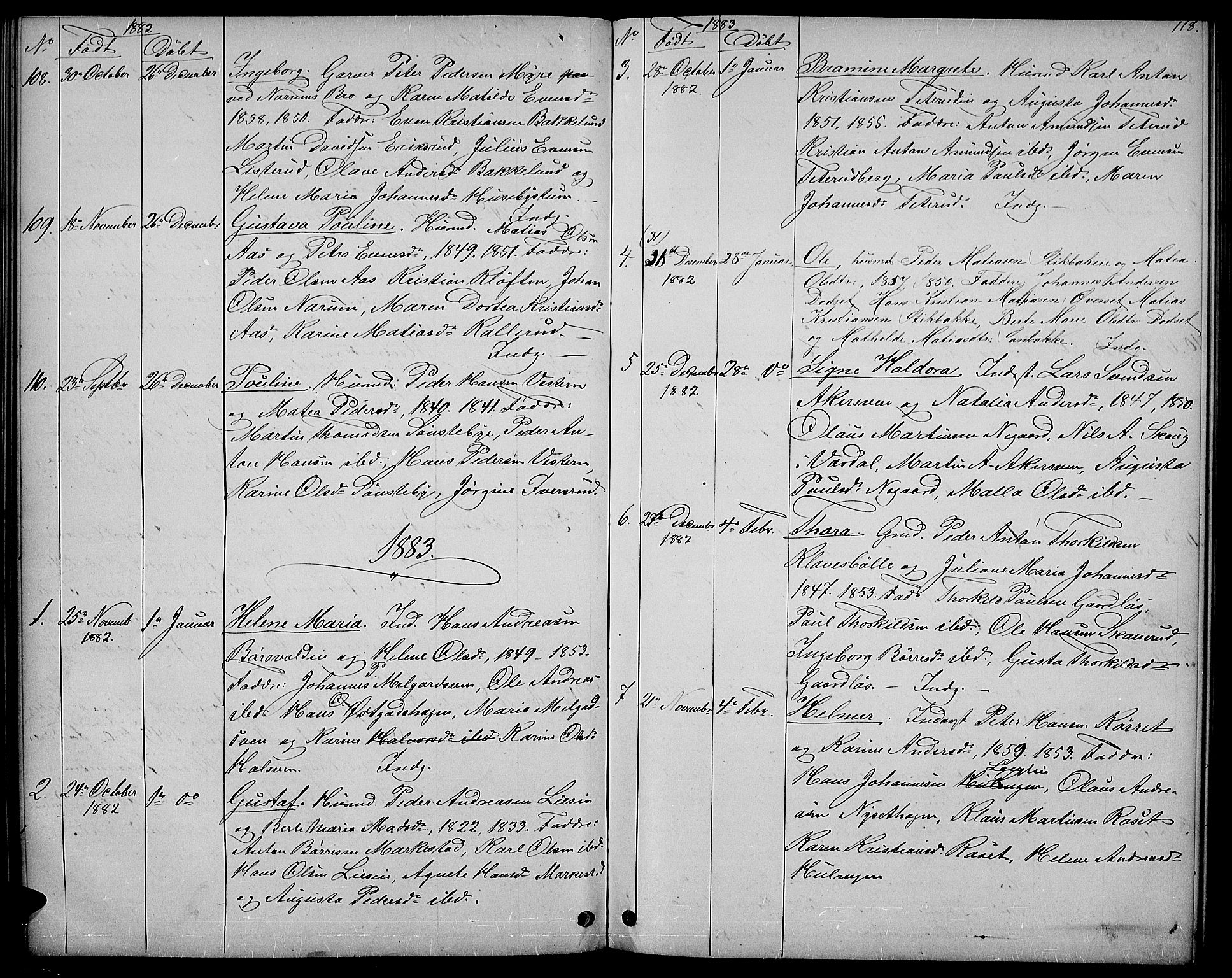Vestre Toten prestekontor, SAH/PREST-108/H/Ha/Hab/L0006: Parish register (copy) no. 6, 1870-1887, p. 118